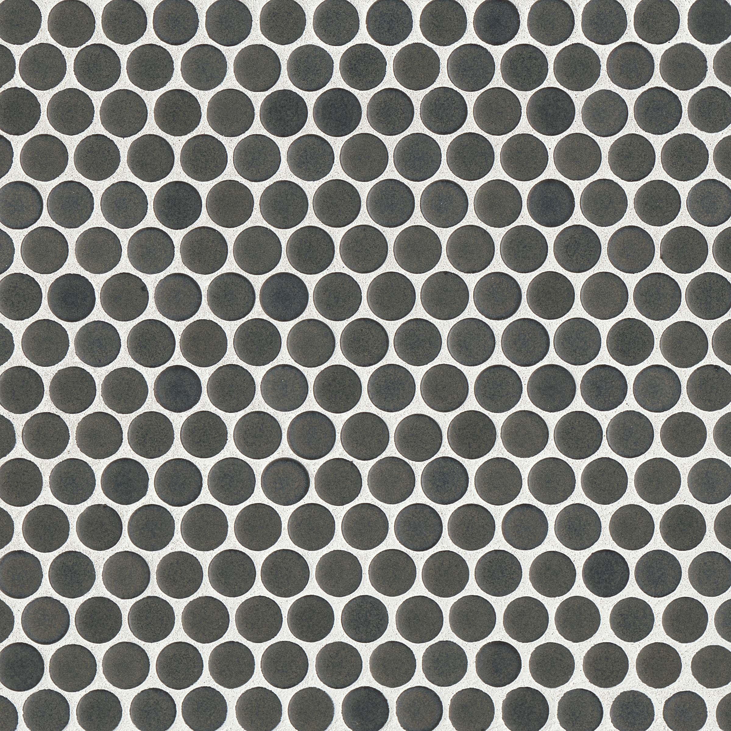 Iron Gray Matte Penny Round Porcelain Mosaic Tile 12" x 12"