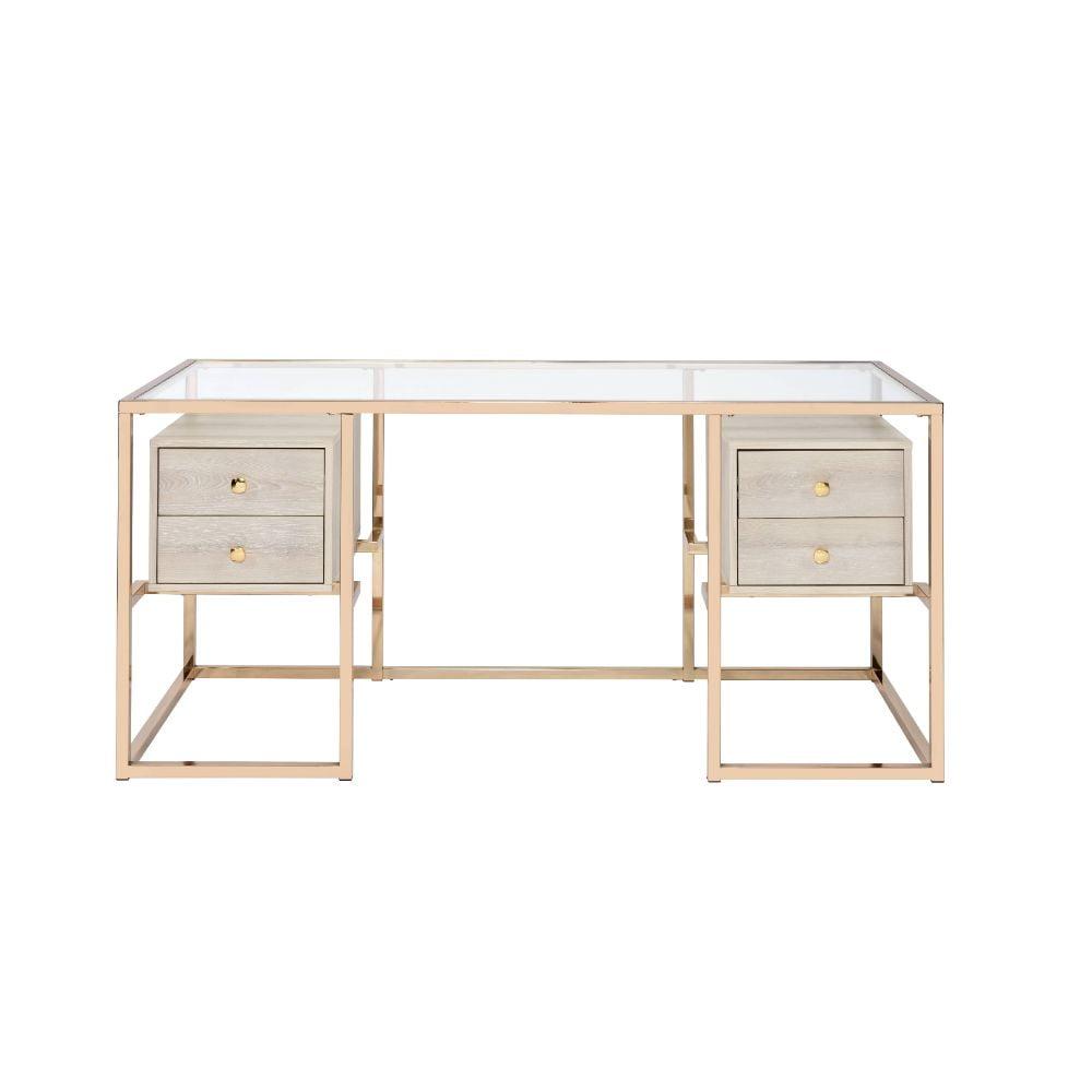 Clear Glass and Gold Executive Desk with Drawers