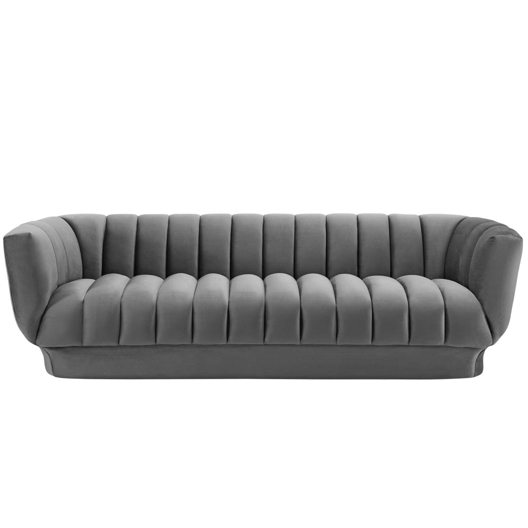 Vintage Glamour Gray Velvet Channel Tufted Sofa