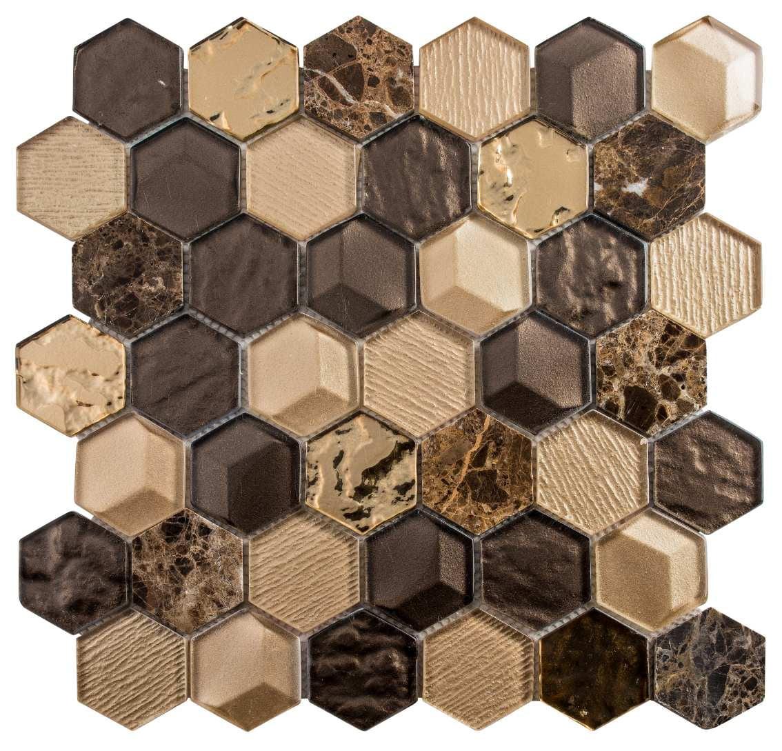 Spirit Hexagon Mosaic Glass and Stone Tile Sheet