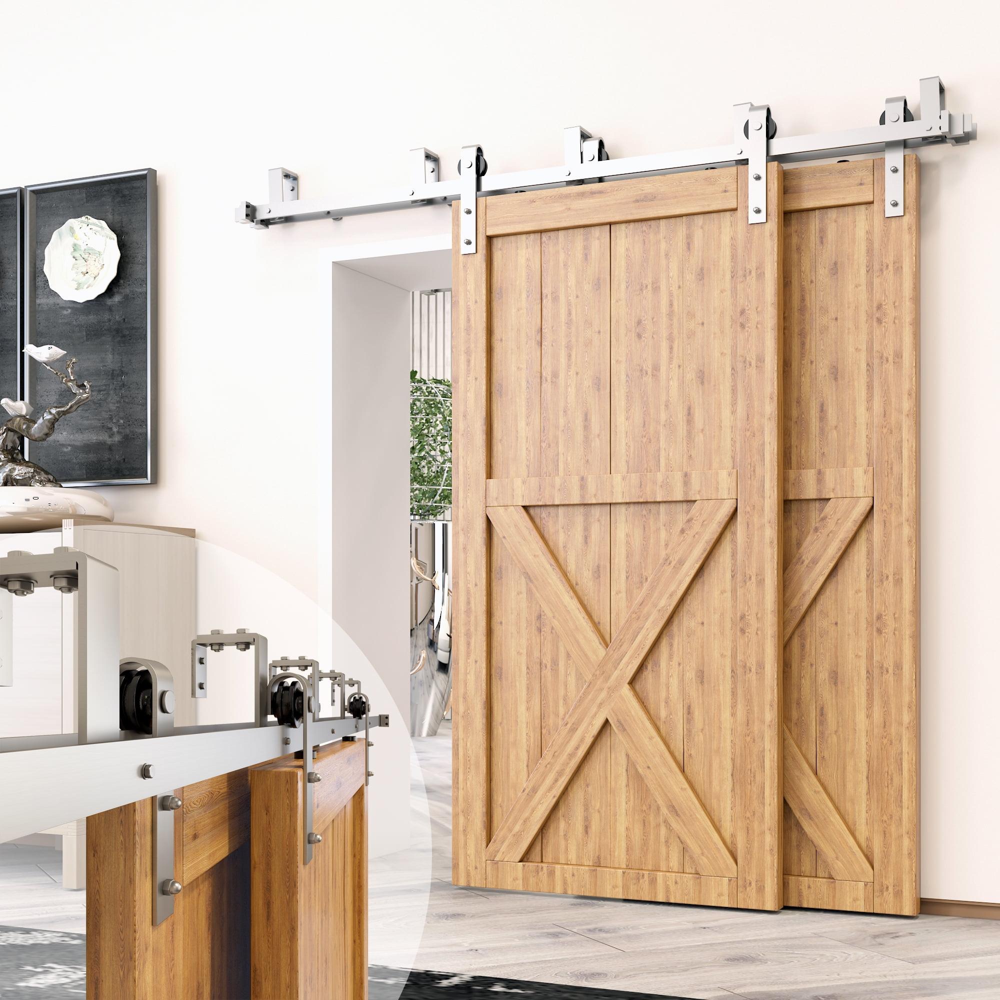 Brushed Nickel Double Track Bypass Sliding Barn Door Hardware Kit