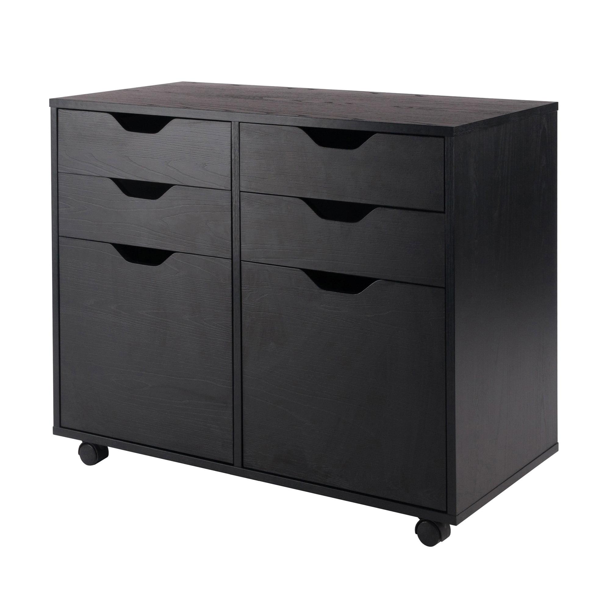 Contemporary Black Composite Wood Mobile Storage Cabinet with 4 Drawers