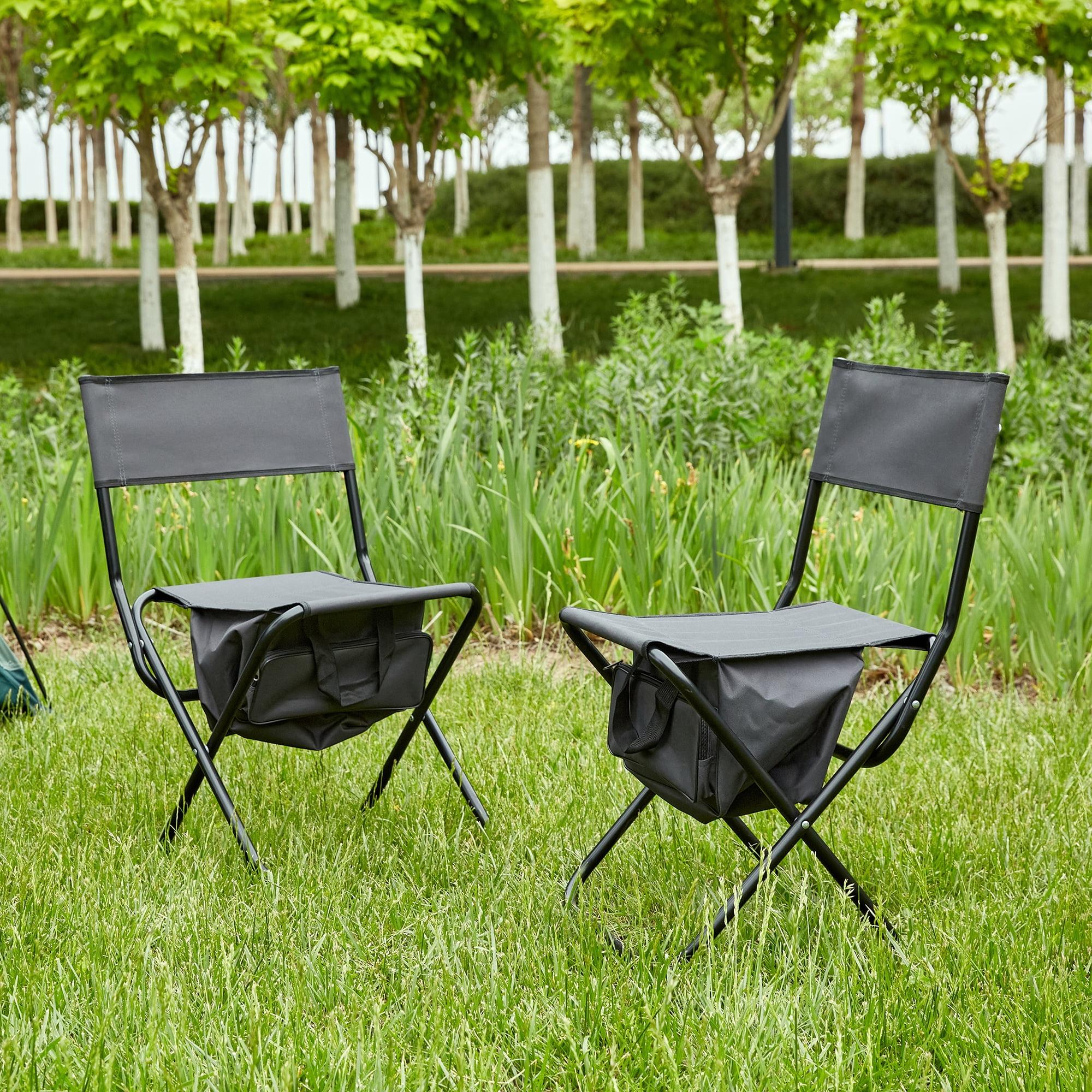 Gray Steel Folding Outdoor Chairs with Storage Bag, Set of 2