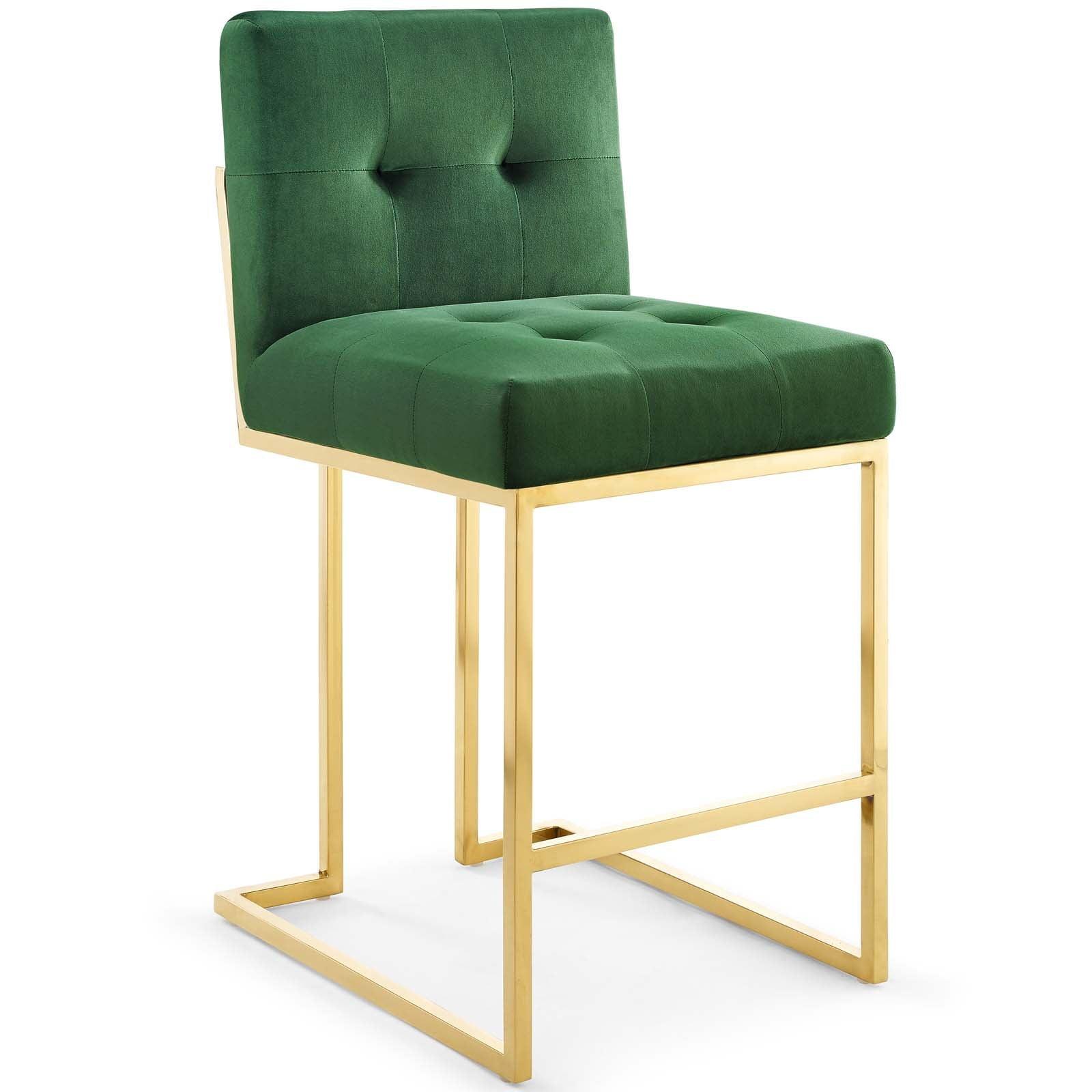 Emerald Velvet Luxe Gold-Finished Metal Counter Stool