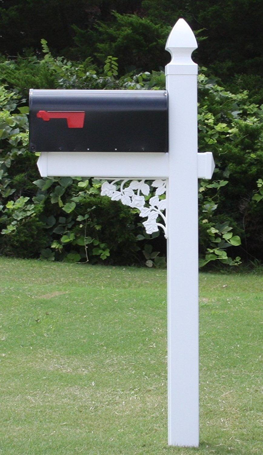 The Darlington Mailbox System with White Vinyl Post Combo, Stand, and Black Mailbox Included