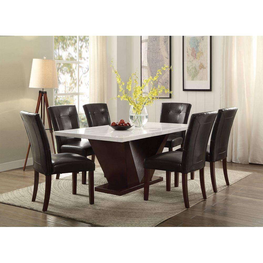 Contemporary Forbes 62" White Marble & Walnut Dining Table