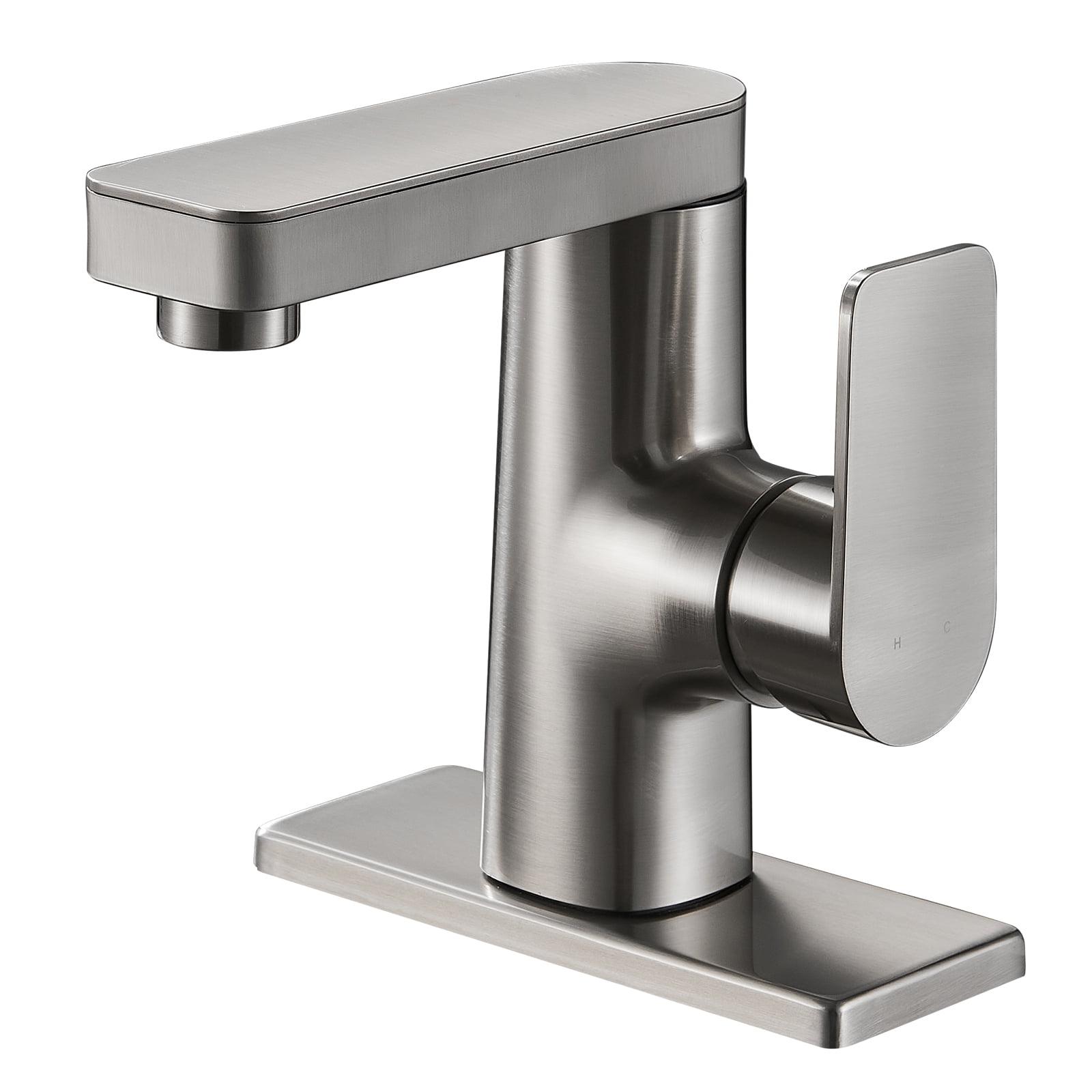 Brushed Nickel Single Handle Low Arc Bathroom Faucet with Deckplate