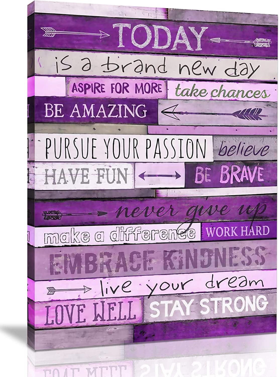 Purple Motivational Quote Canvas Wall Art with Wood Frame