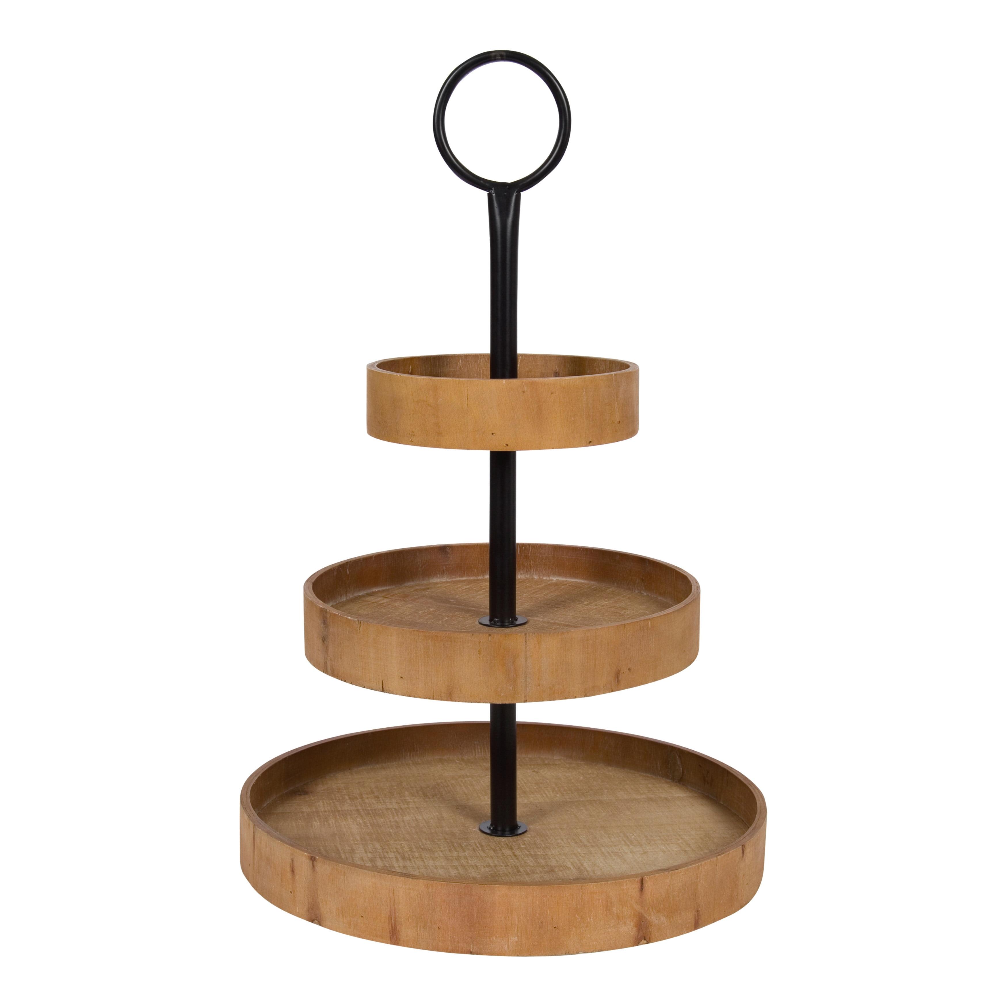 Rustic Brown Wood and Metal 3-Tiered Round Display Tray