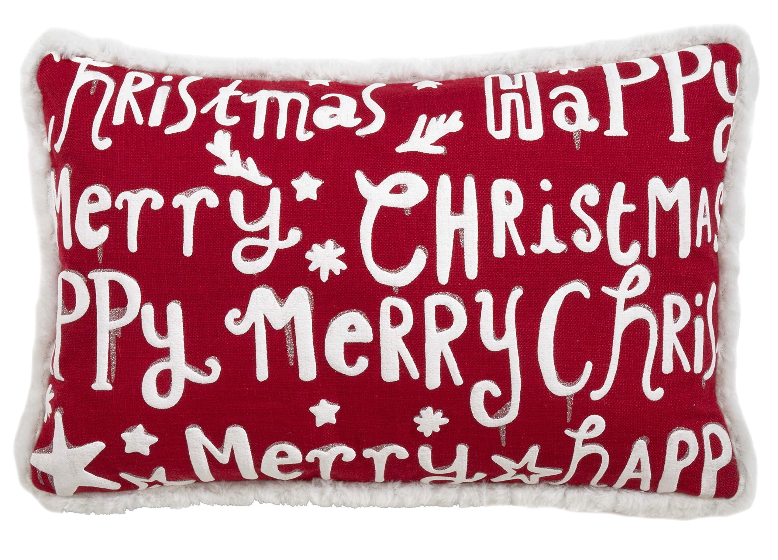 13"x20" Oversize 'Merry Happy Christmas' Poly Filled Lumbar Throw Pillow Red - Saro Lifestyle