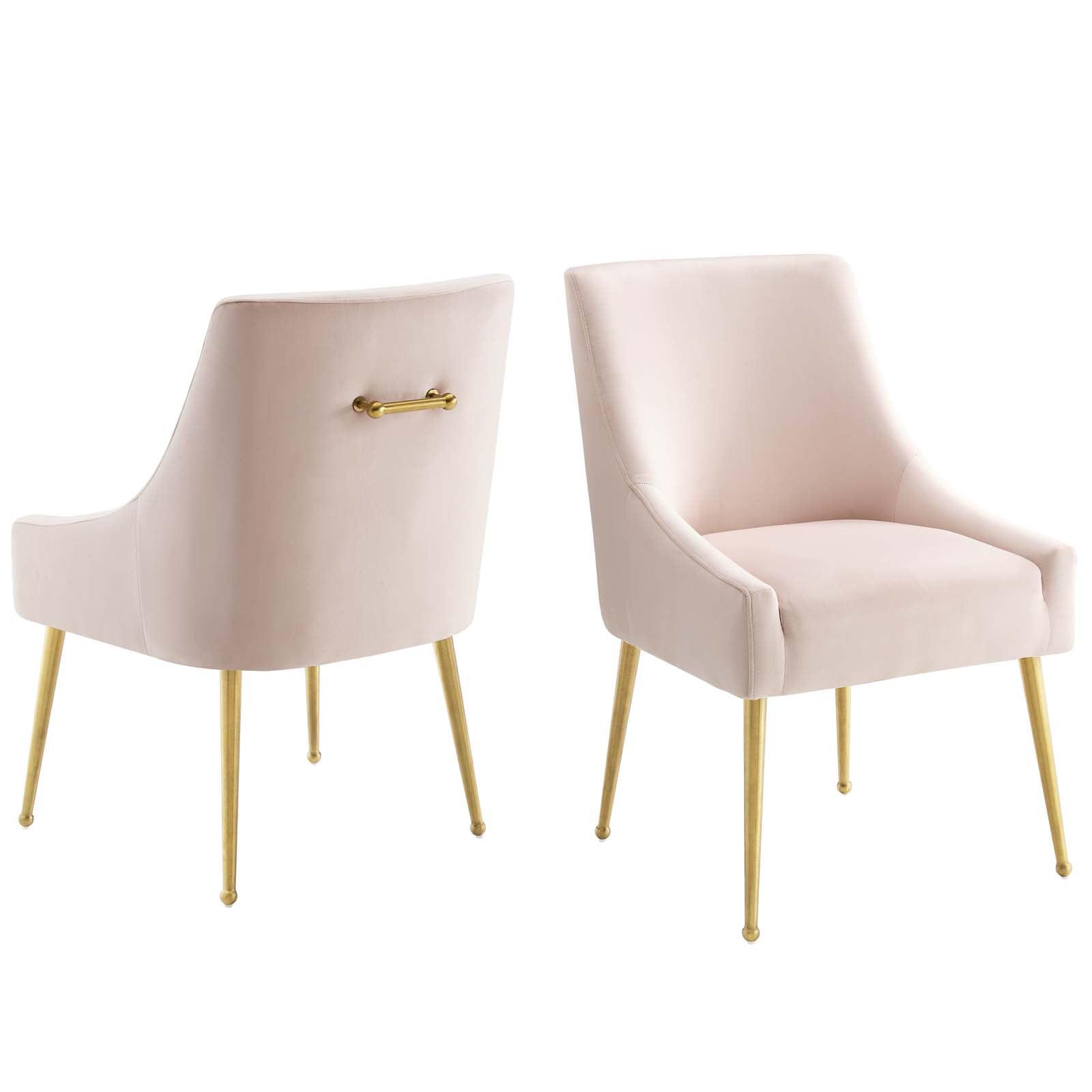 Elegant Pink Velvet Upholstered Dining Chair Set with Brushed Gold Legs
