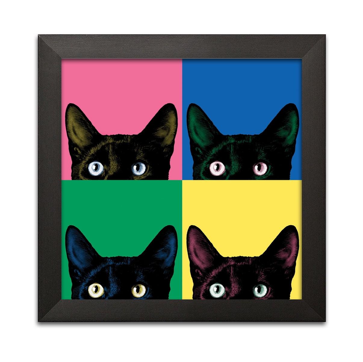 Curiosity Pop Cat Art on Canvas with White Frame