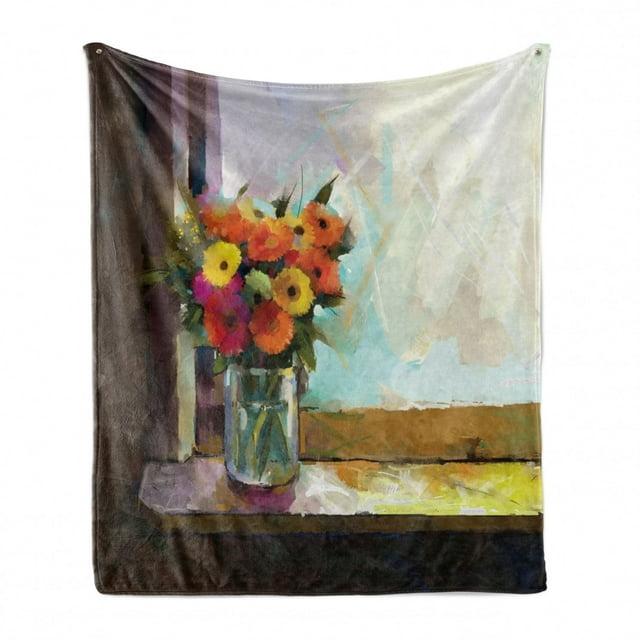 Ambesonne Ambesonne Gerber Daisy Fleece Throw Blanket Bouquet in a Vase Art Multicolor