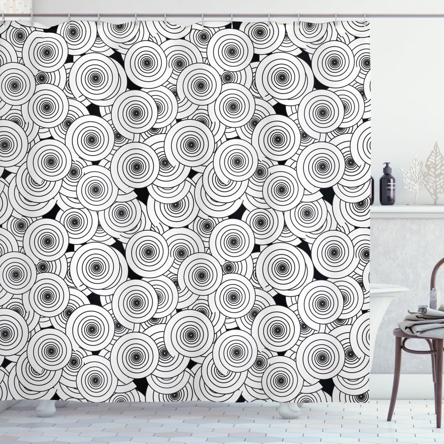 Charcoal Grey and White Circle Brush Stroke Shower Curtain