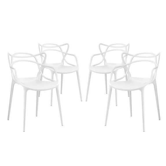 Set of 4 Entangled Dining White - Modway: Modern Arm Chairs, Polypropylene Frame, No Assembly Required