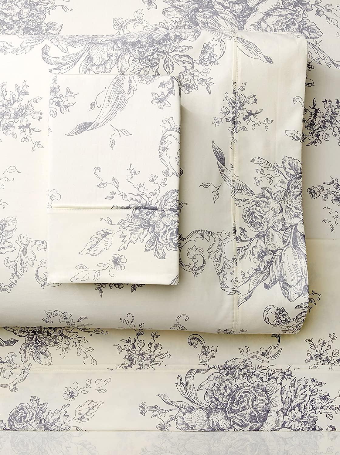 Gray Floral Cotton Queen Flannel Sheet Set