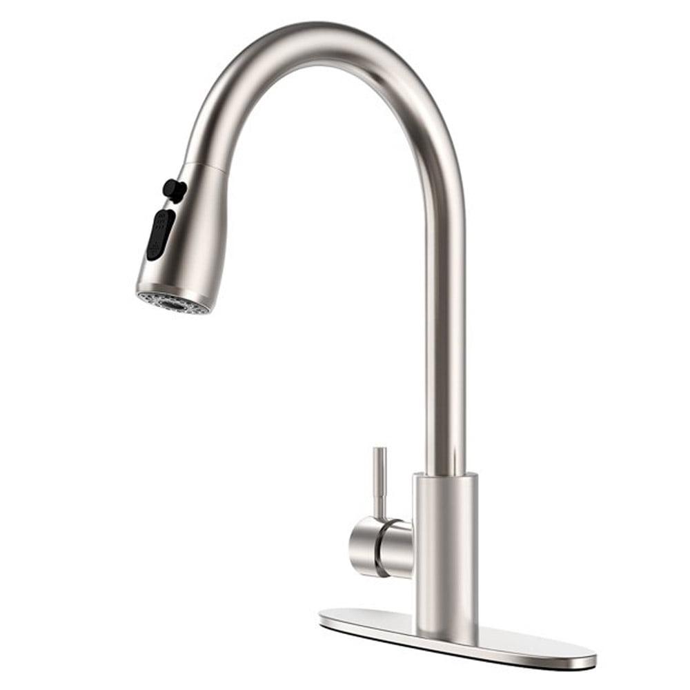 Brushed Nickel Stainless Steel Pull-Out Kitchen Faucet with Deck Plate