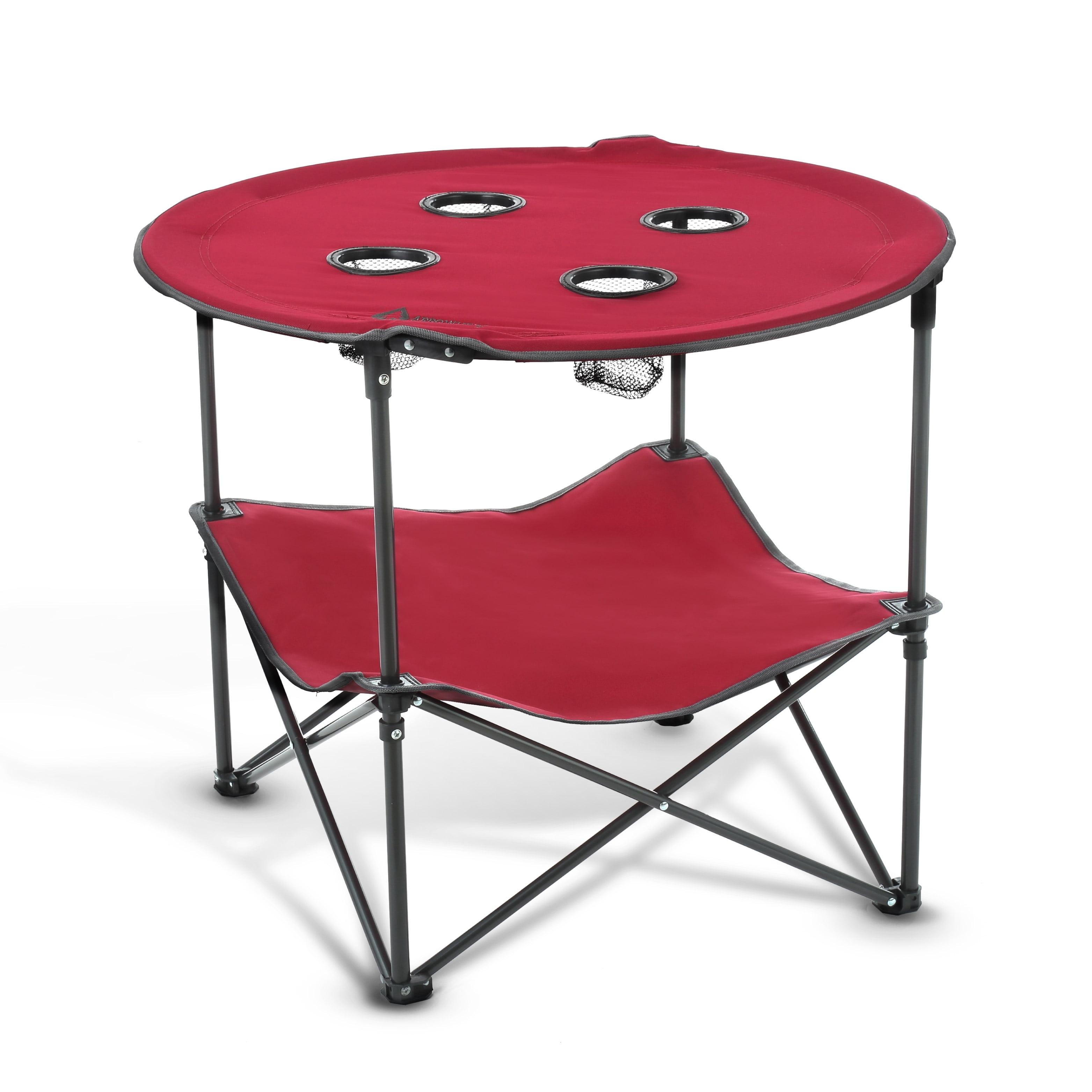 Burgundy Red 28'' Portable Folding Table with Cup Holders