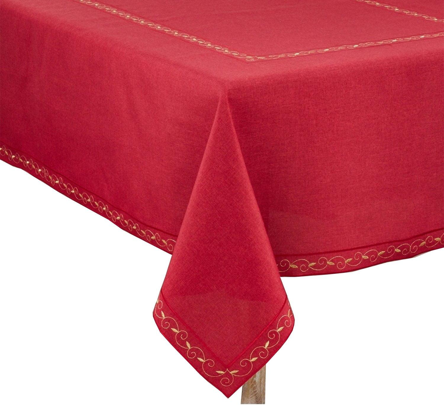 Red Embroidered Fabric Holiday Tablecloth 67" x 120"