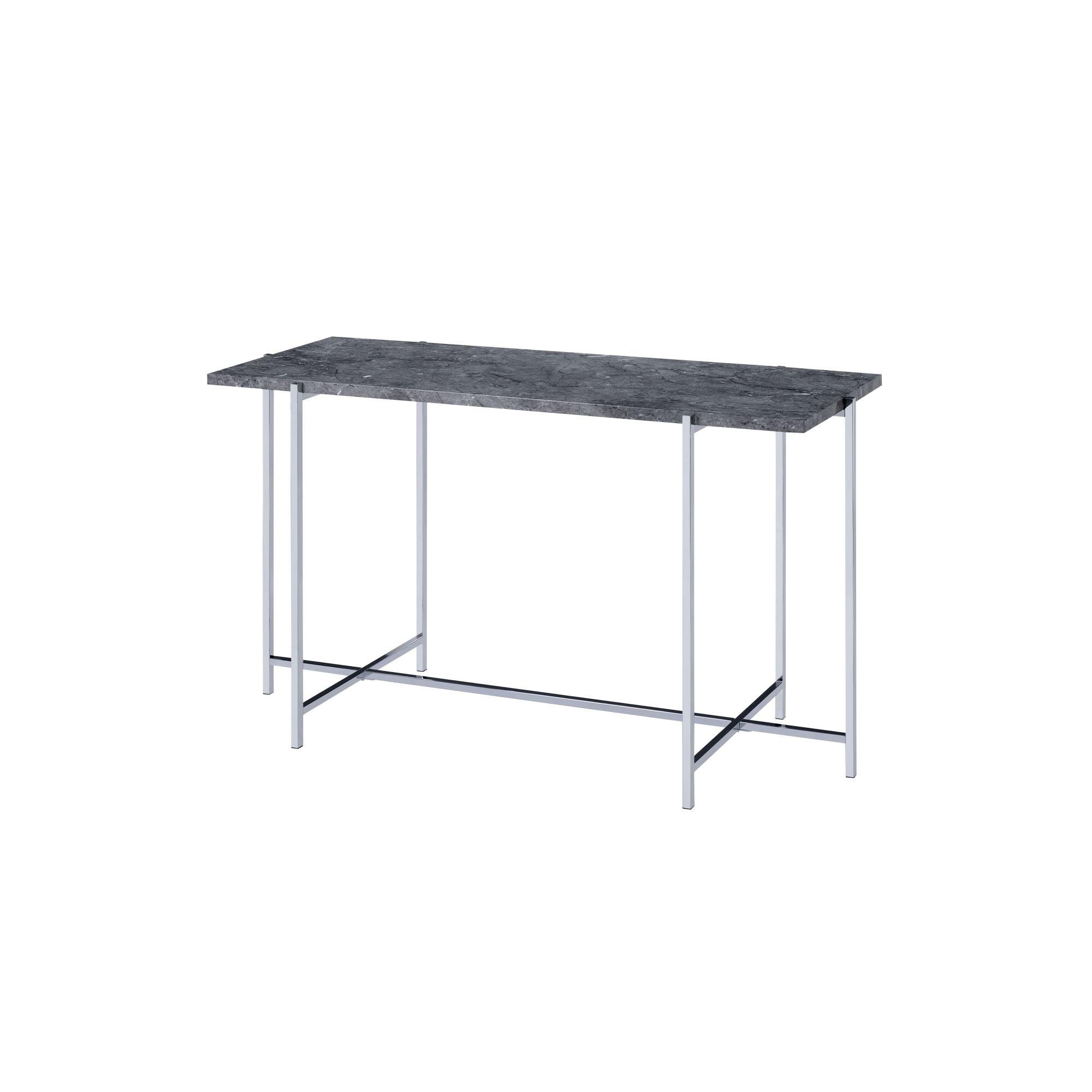 Miekor Furniture Adelae Sofa Table, Faux Marble & Chrome