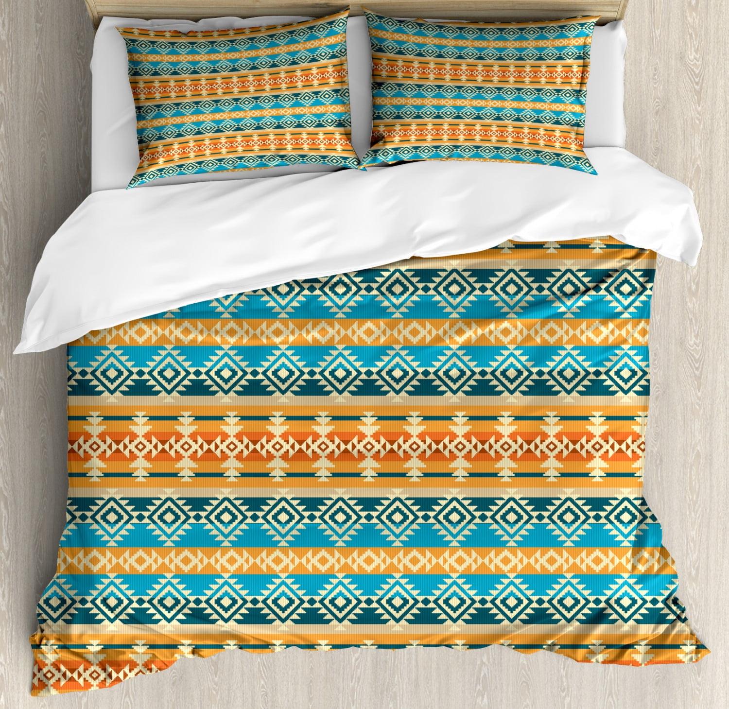 Southwestern Multicolor Queen Duvet Cover Set with Geometric Tribal Motifs