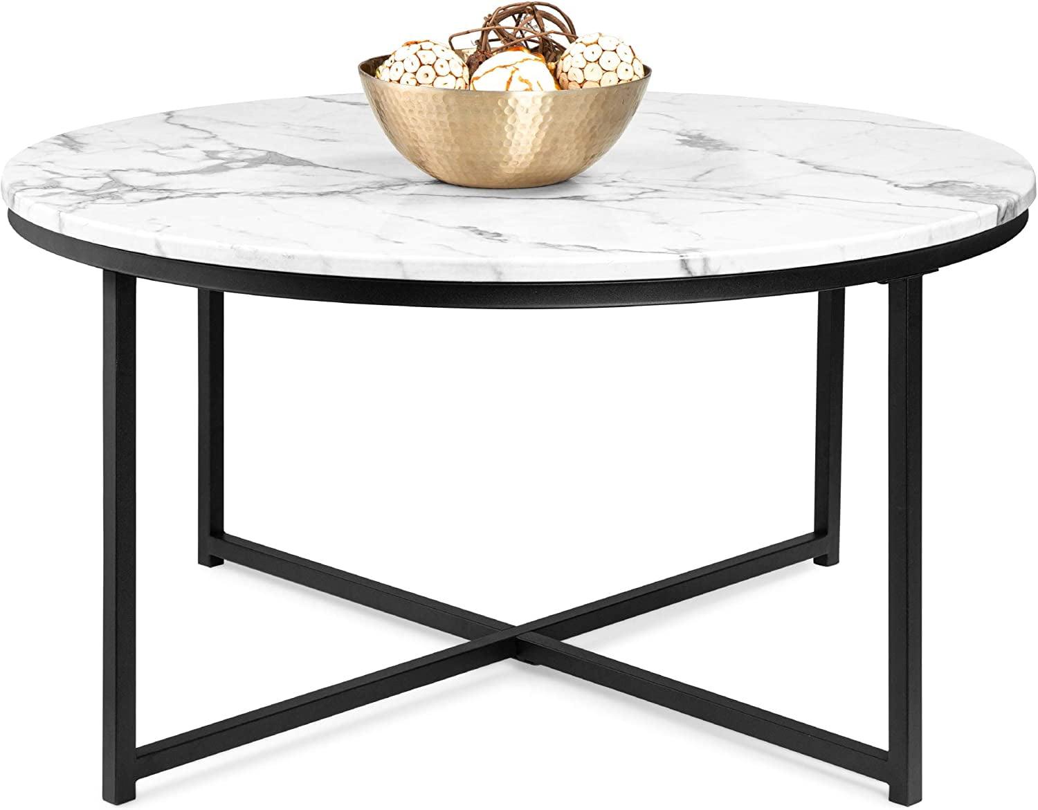 Best Choice Products 36in Faux Marble Modern Round Living Room Accent Coffee Table w/ Metal Frame