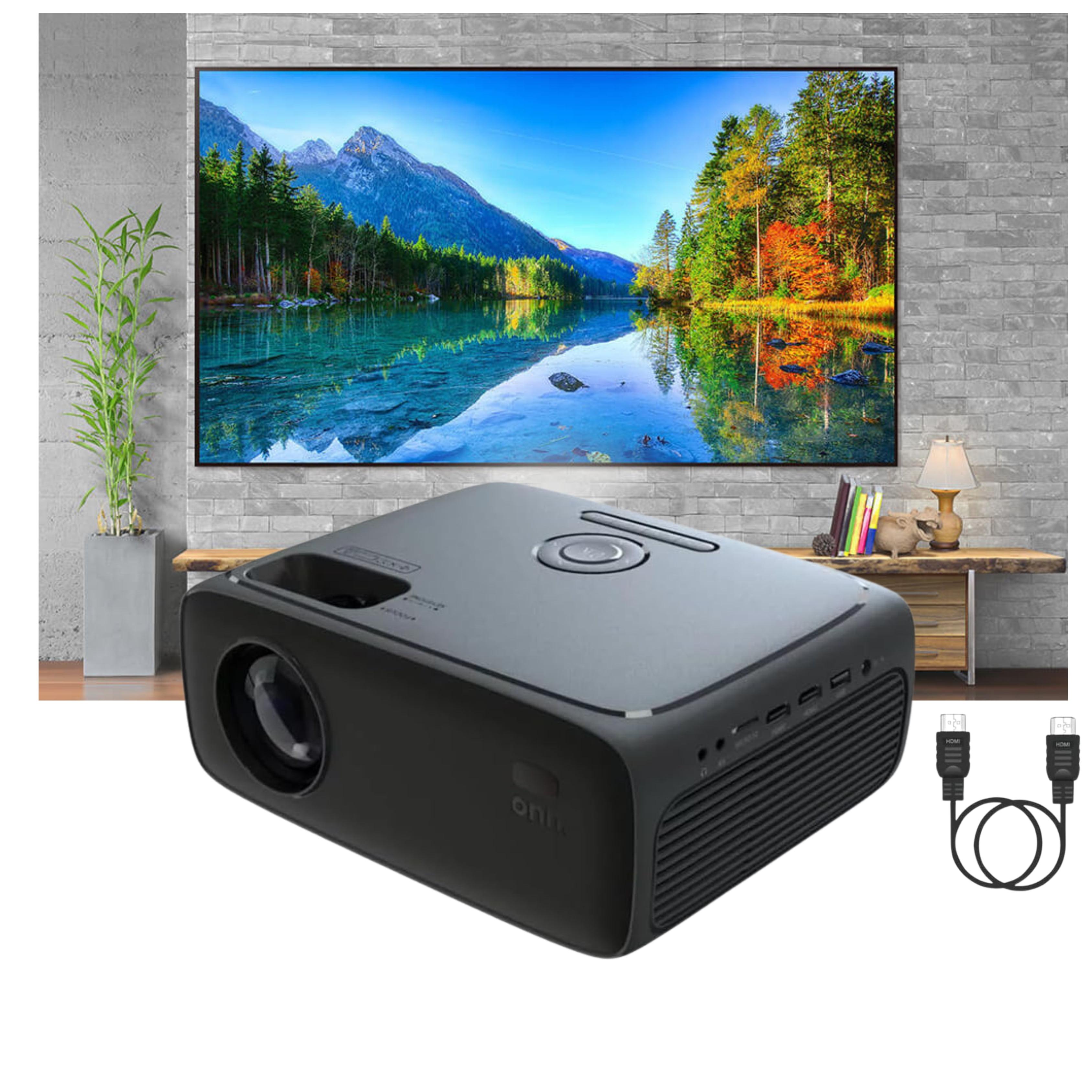 Restored ONN 720P HD Home Theater Projector with 6' HDMI Cable, Black, HDMI/USB/MicroSD/AV - Indoor & outdoor use 100096801 (Refurbished)
