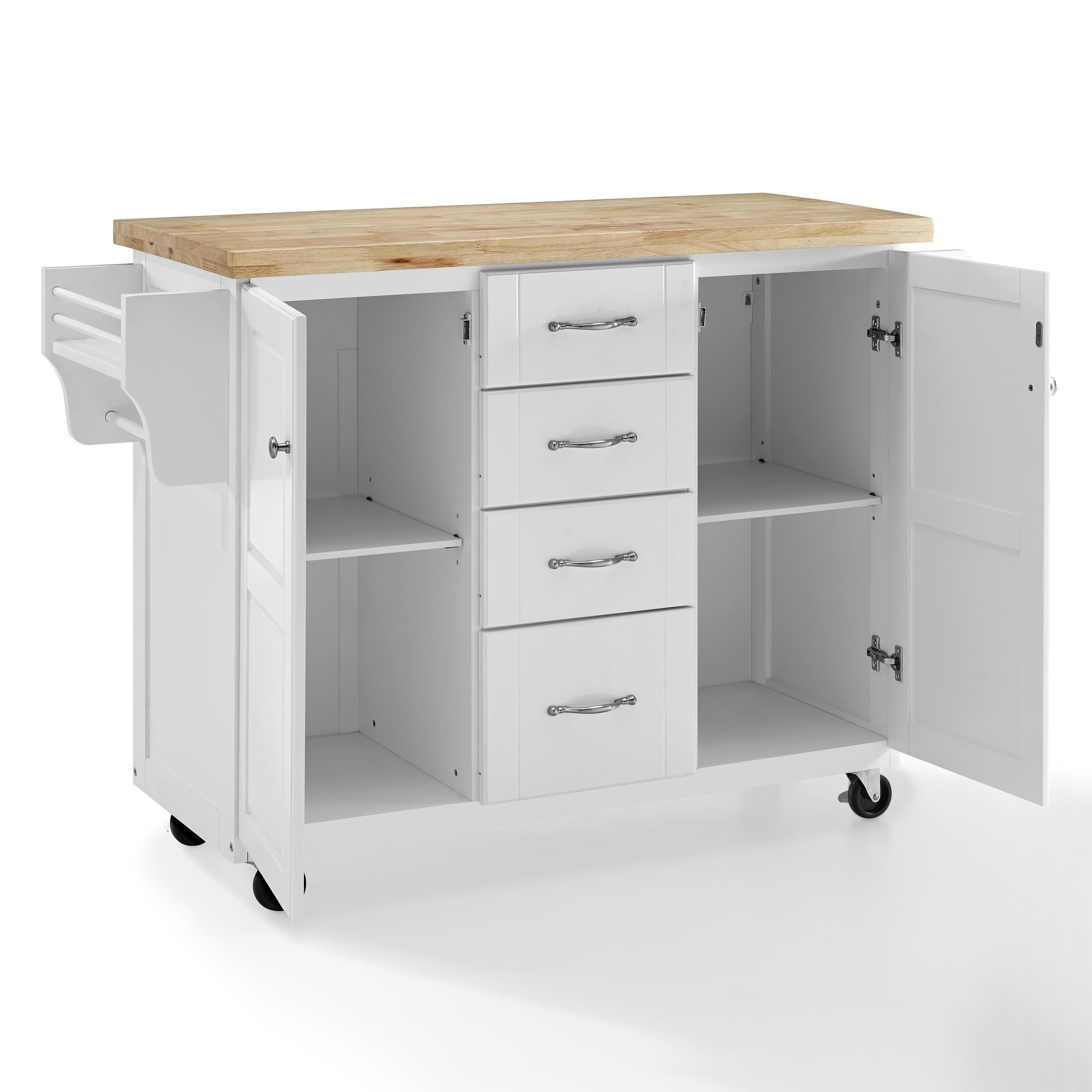 Elliott White and Natural Wood Kitchen Cart with Storage and Spice Rack