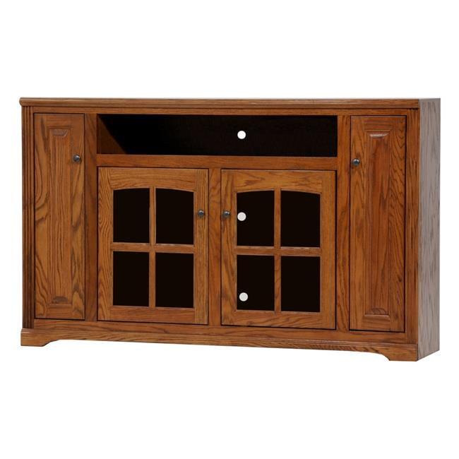 Light Oak Tall TV Stand with Glass Panel Doors