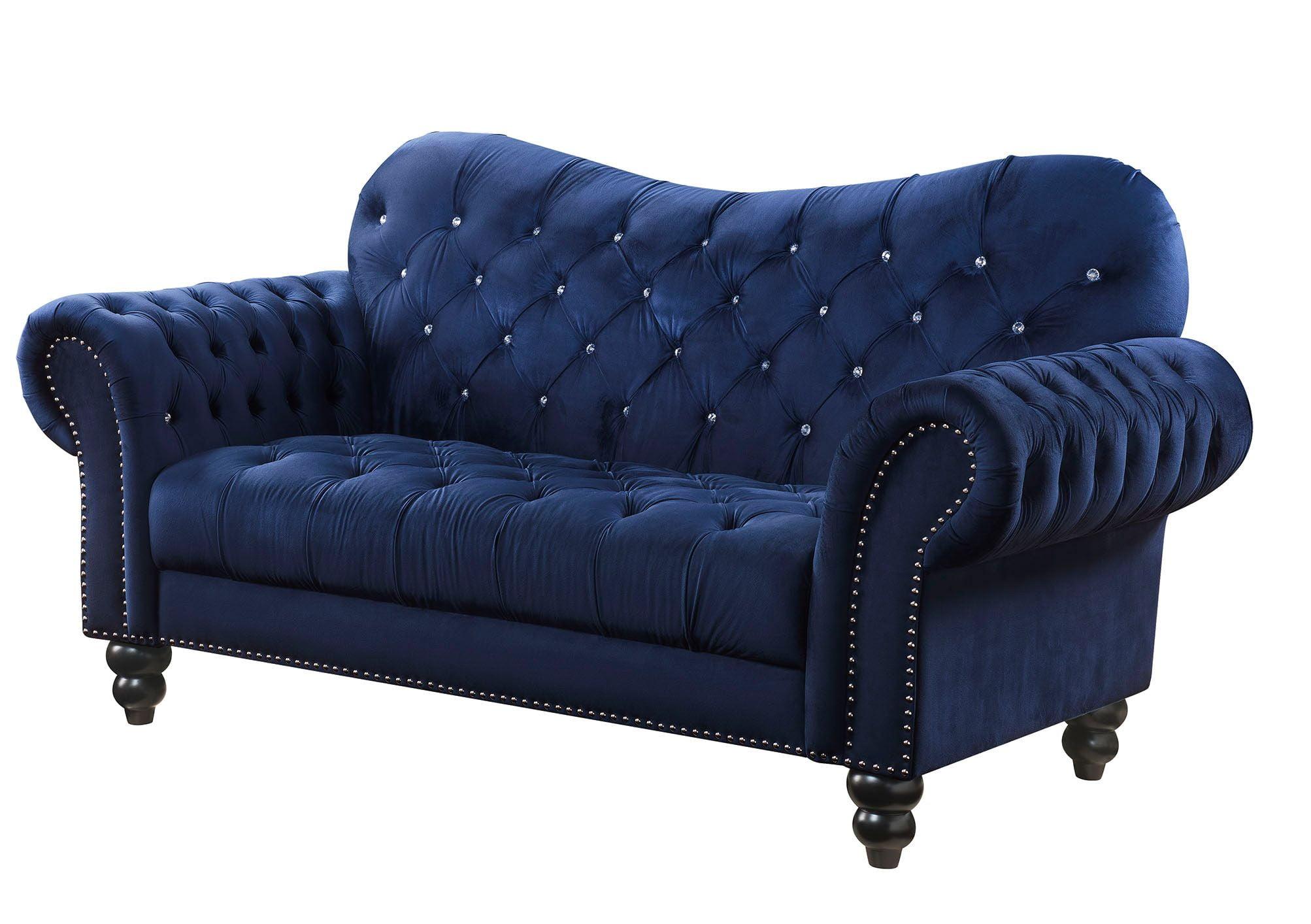 Navy Velvet Tufted Chesterfield Loveseat with Nailhead Trim