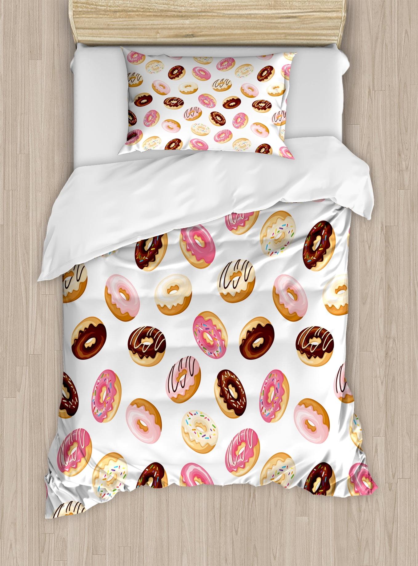 Twin Multicolor Donut Print Microfiber Duvet Cover Set