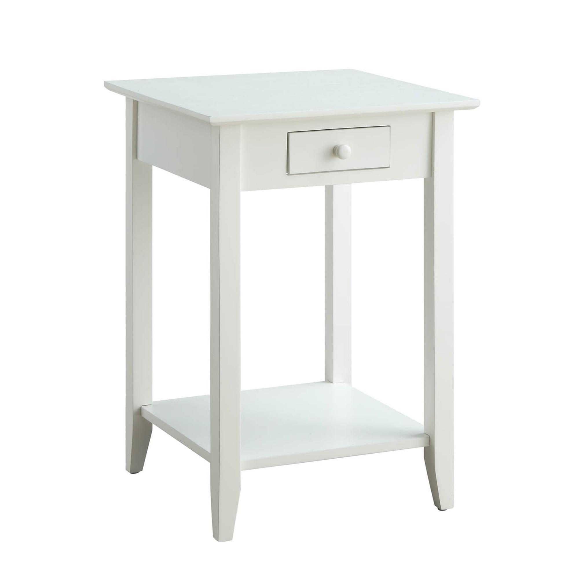 Classic American White End Table with Drawer and Shelf