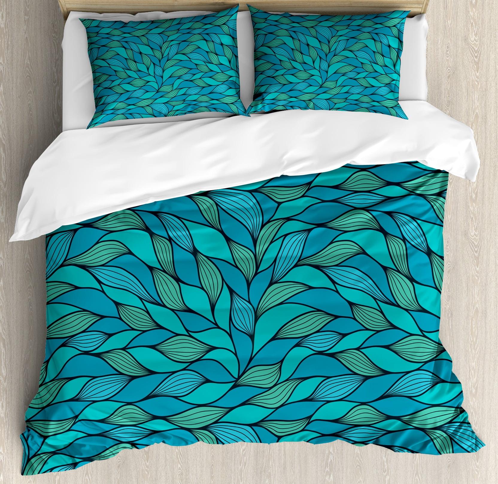 Teal and Mint Green Abstract Wave King Duvet Cover Set