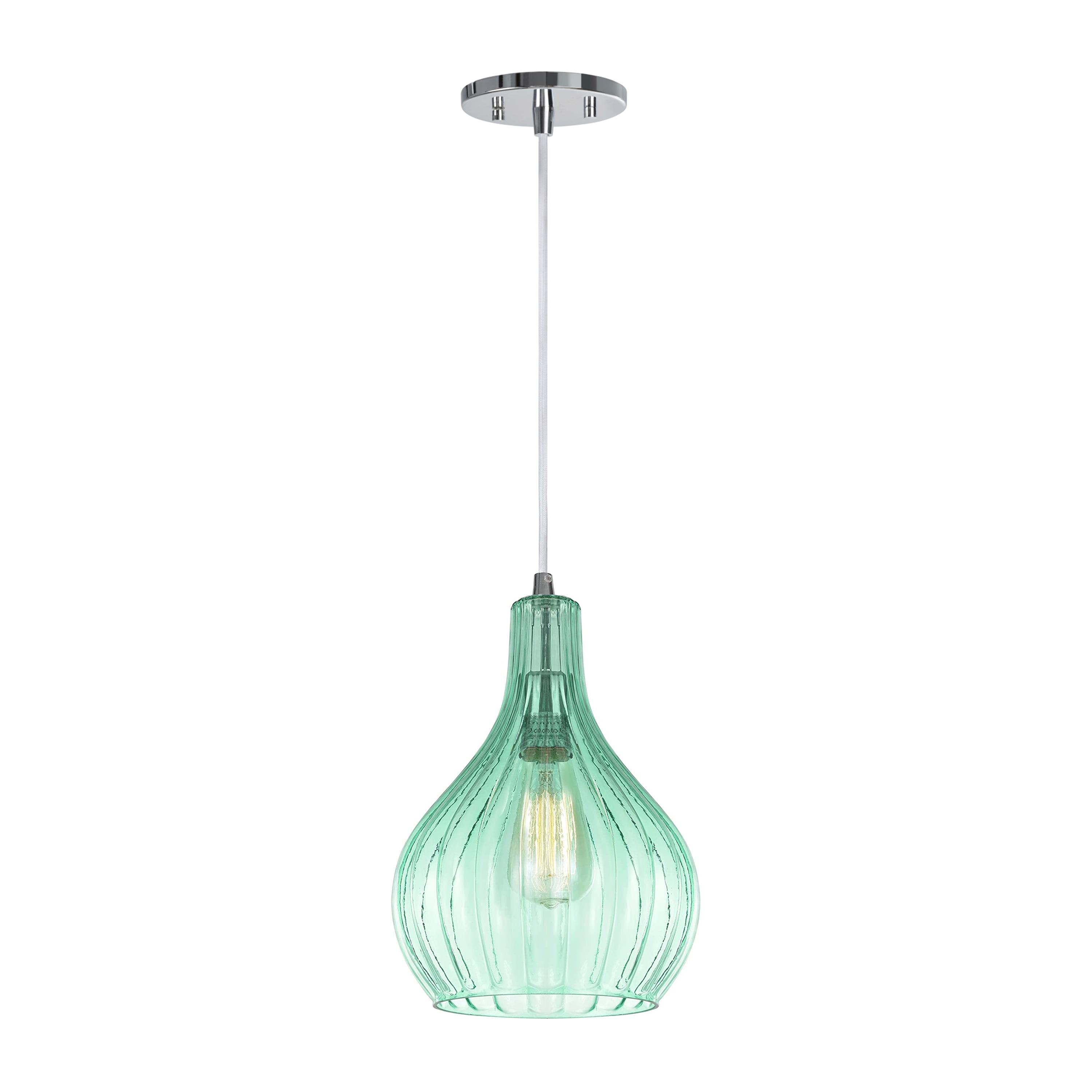 Surf Green Brushed Chrome Mini Pendant with Glass Shade