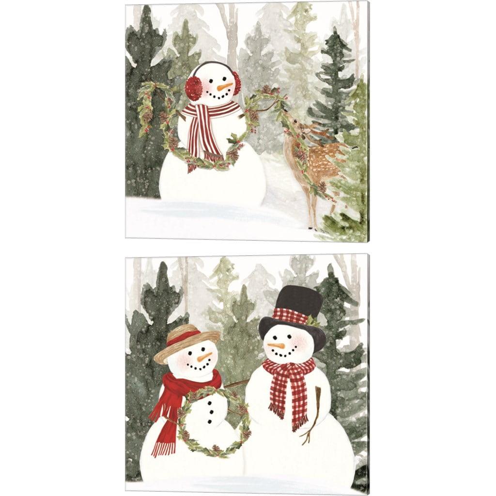 Christmas Snowman and Deer Canvas Art Set, 14" x 14"