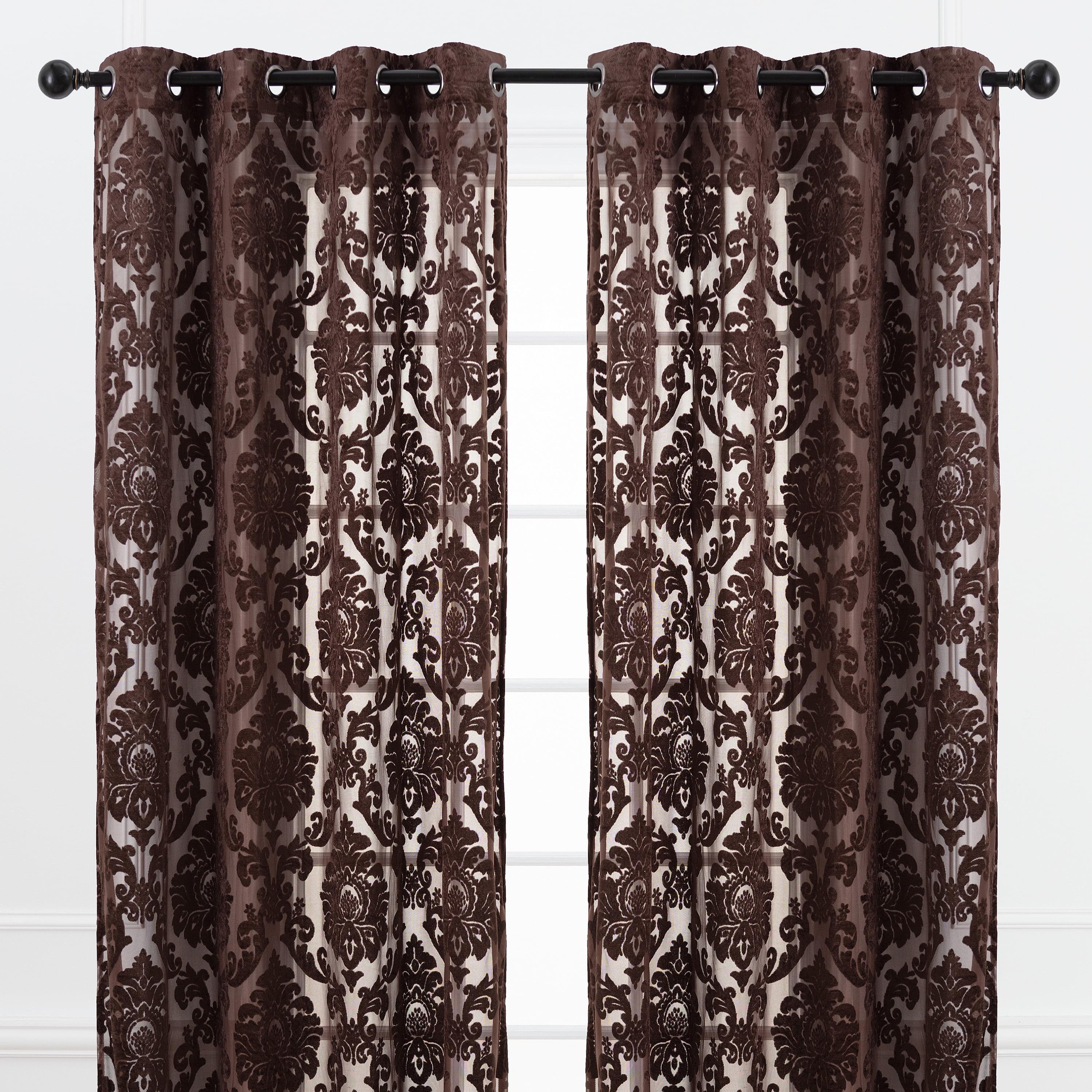 Chanasya 2pk Devore Damask Sheer Grommet Window Curtain Panels - Set of 2 - 52 x 108 Inches Long - Mocha