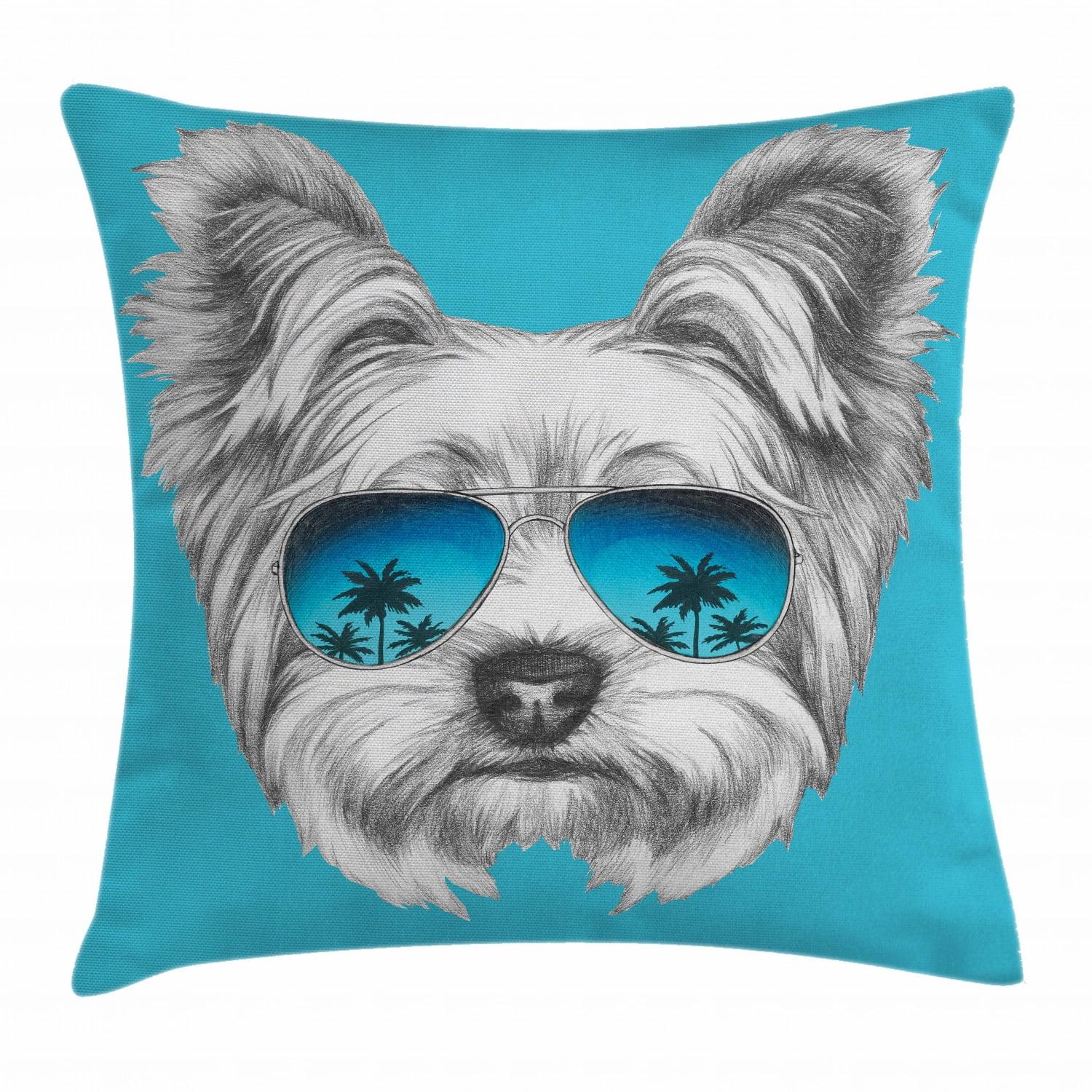 Yorkshire Terrier Blue Polyester Throw Pillow Cover