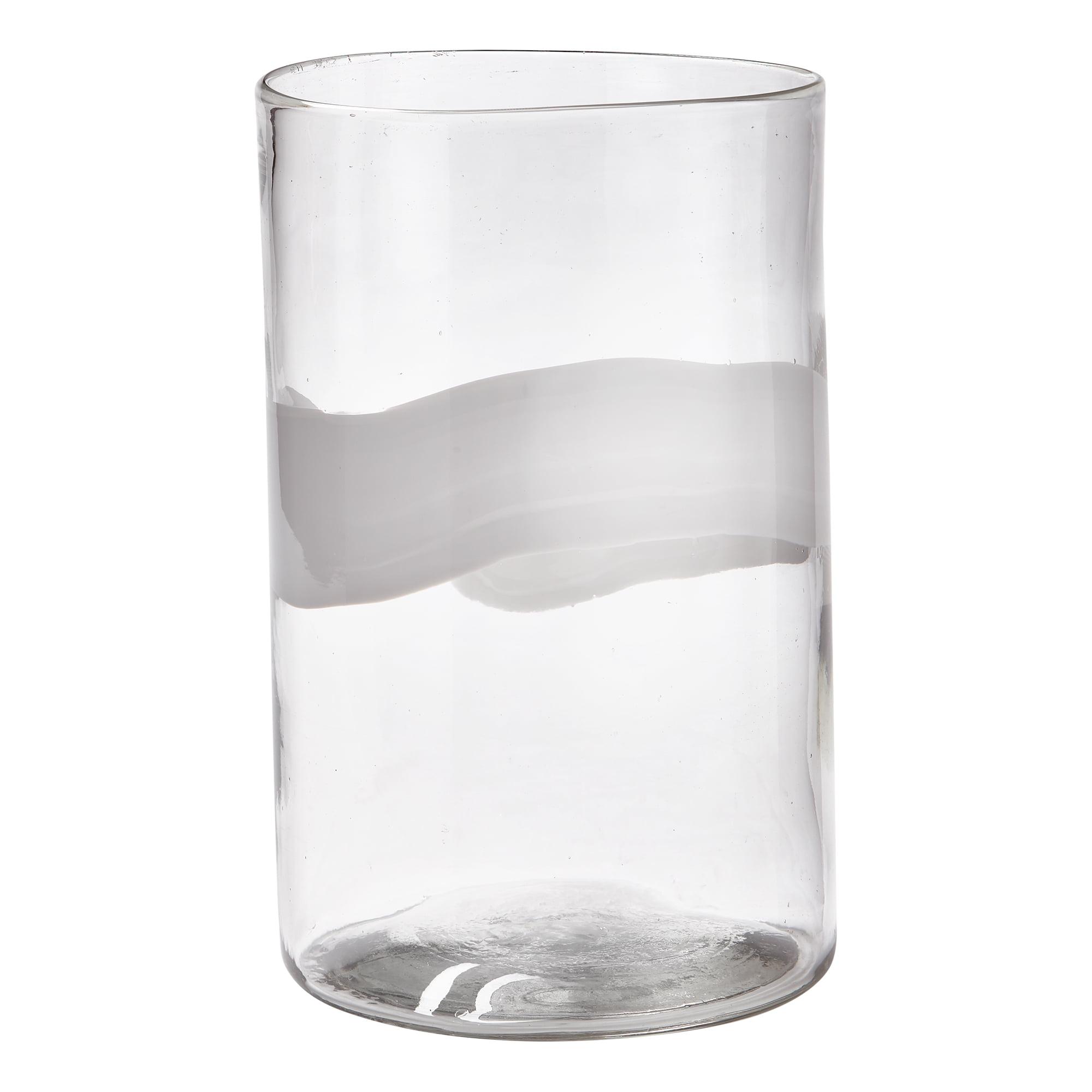 tagltd 12.75" Headlands Hurricane Large Clear Blown Glass Vase with White Wave Pillar Candle Holder