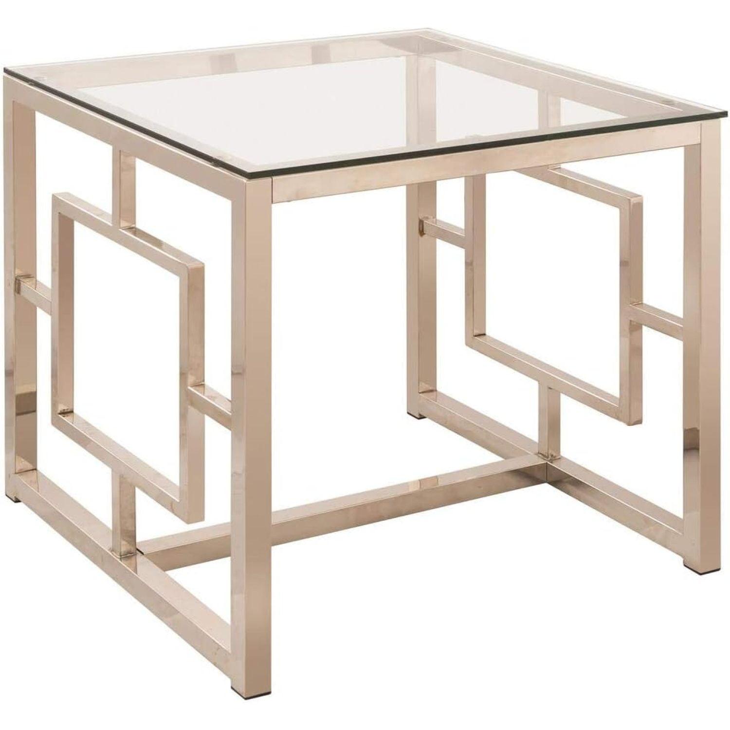 Nickel Square End Table with Glass Top