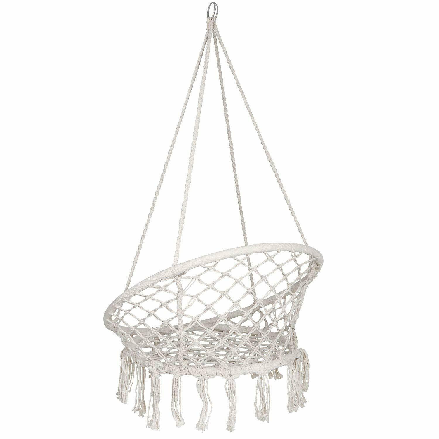 Beige Cotton Rope Macrame Hanging Chair with Cushions