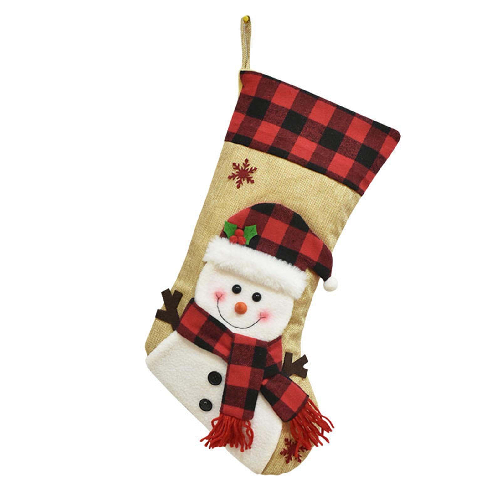 18" Personalized Burlap and Plaid Christmas Stocking with Snowman