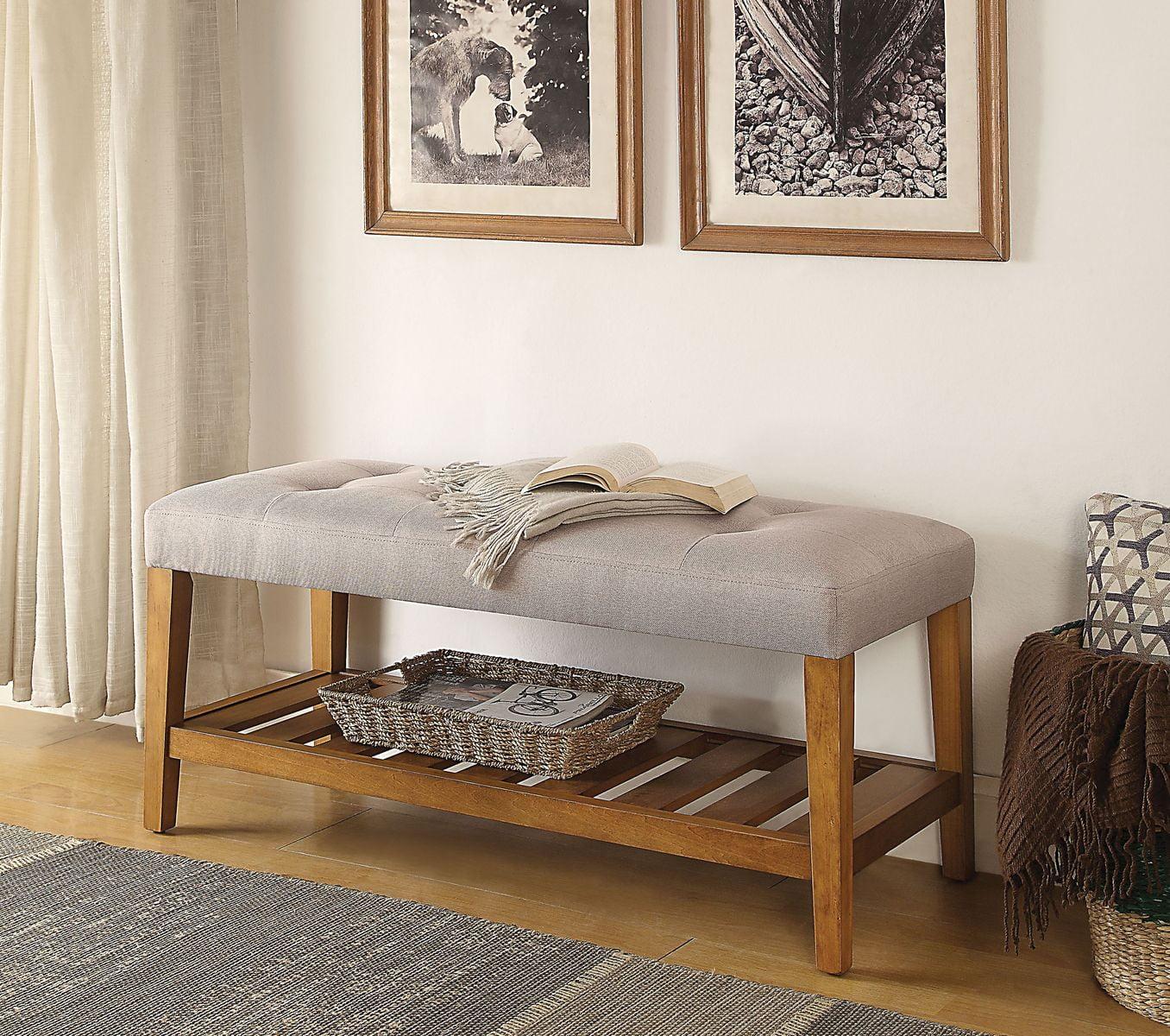 ACME 96680 Charla Wooden Frame Slatted Lower Shelf Bench, Light Gray and Oak