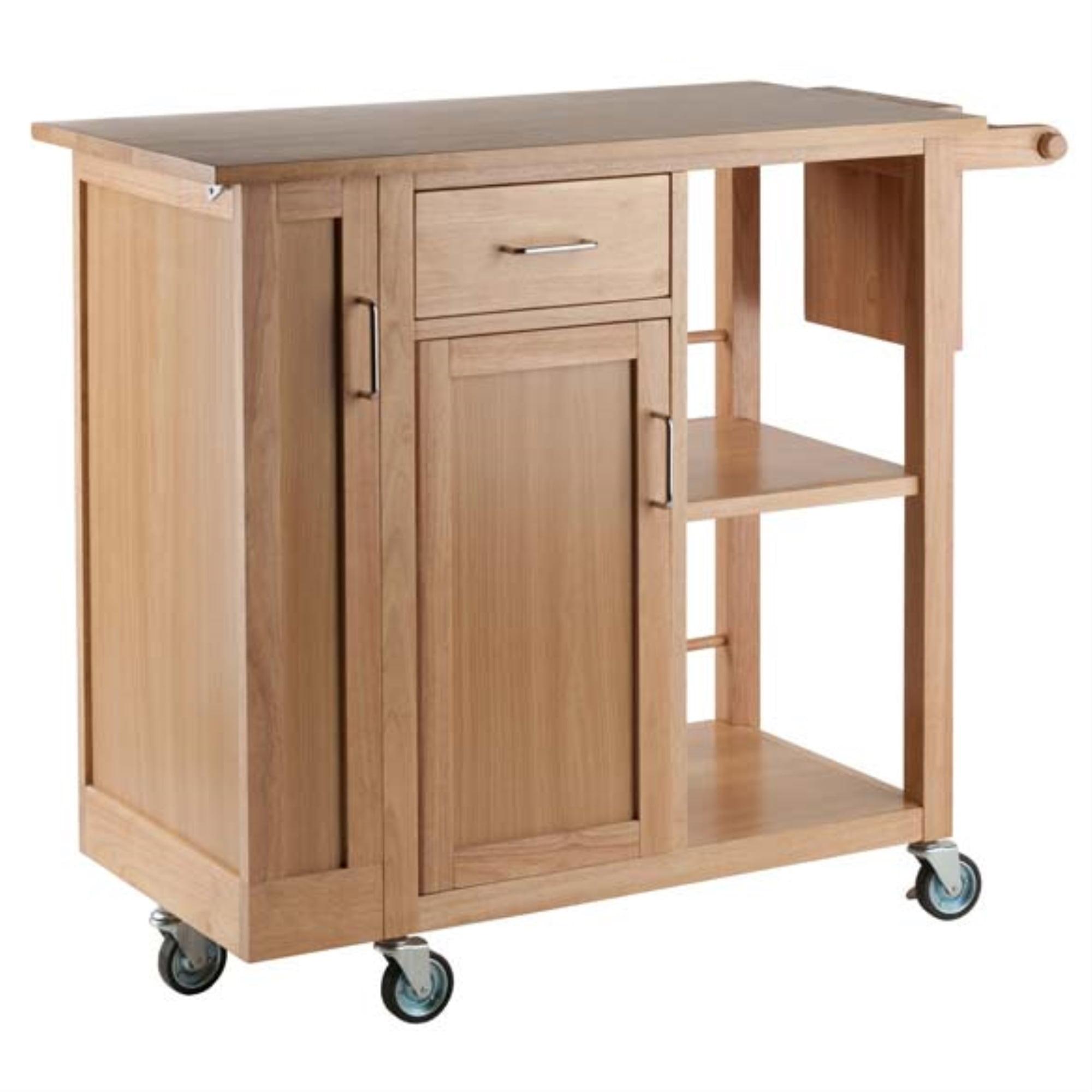 Natural Wood Kitchen Cart with Wine Rack and Storage