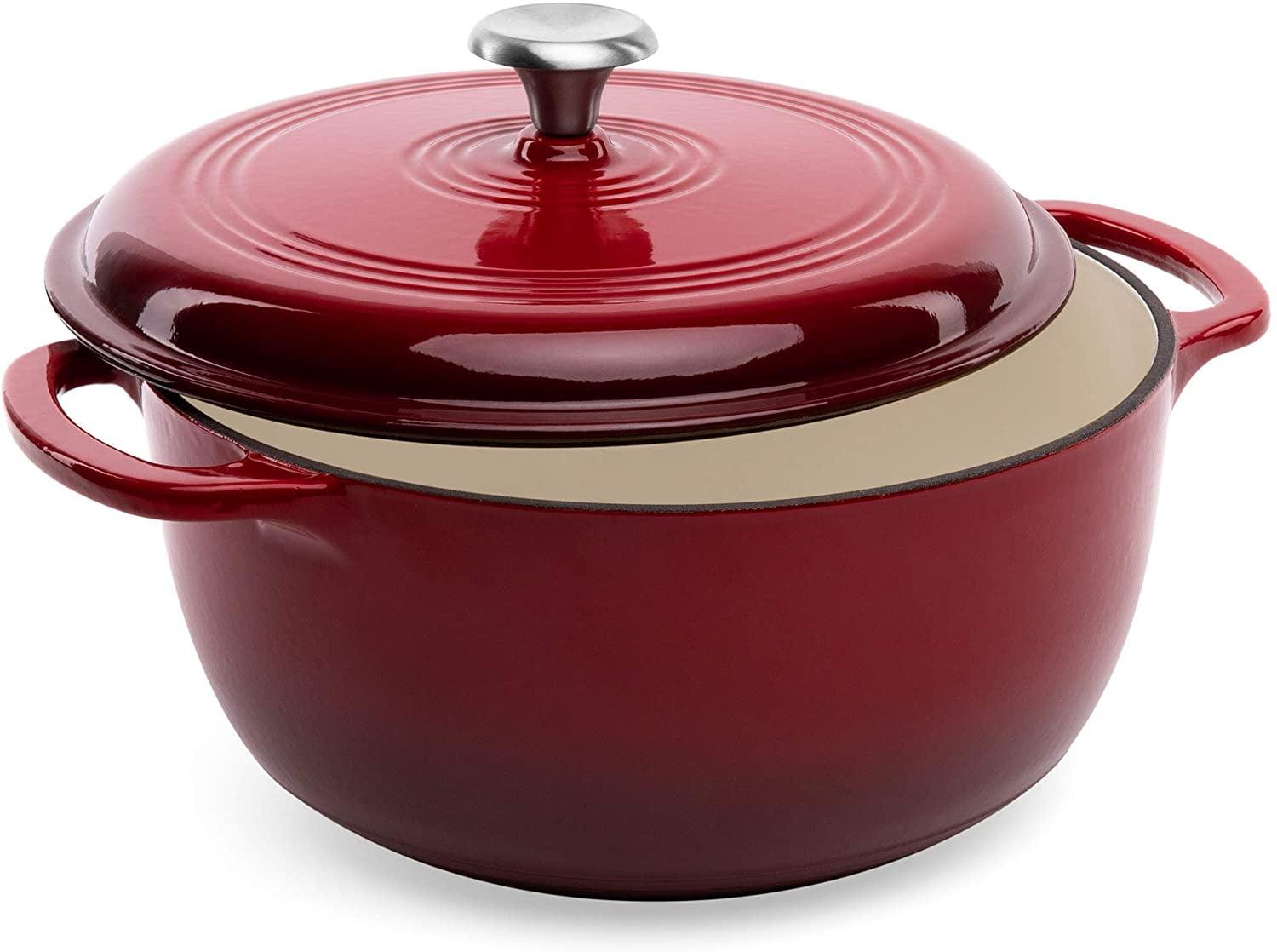 Enameled Red Cast Iron 6 Quart Dutch Oven with Dual Handles