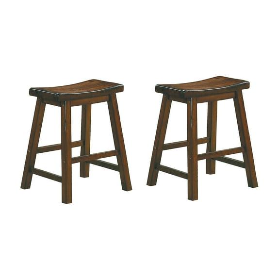 Wooden 24" Counter Height Stool with Saddle Seat, Warm Cherry Brown, Set Of 2