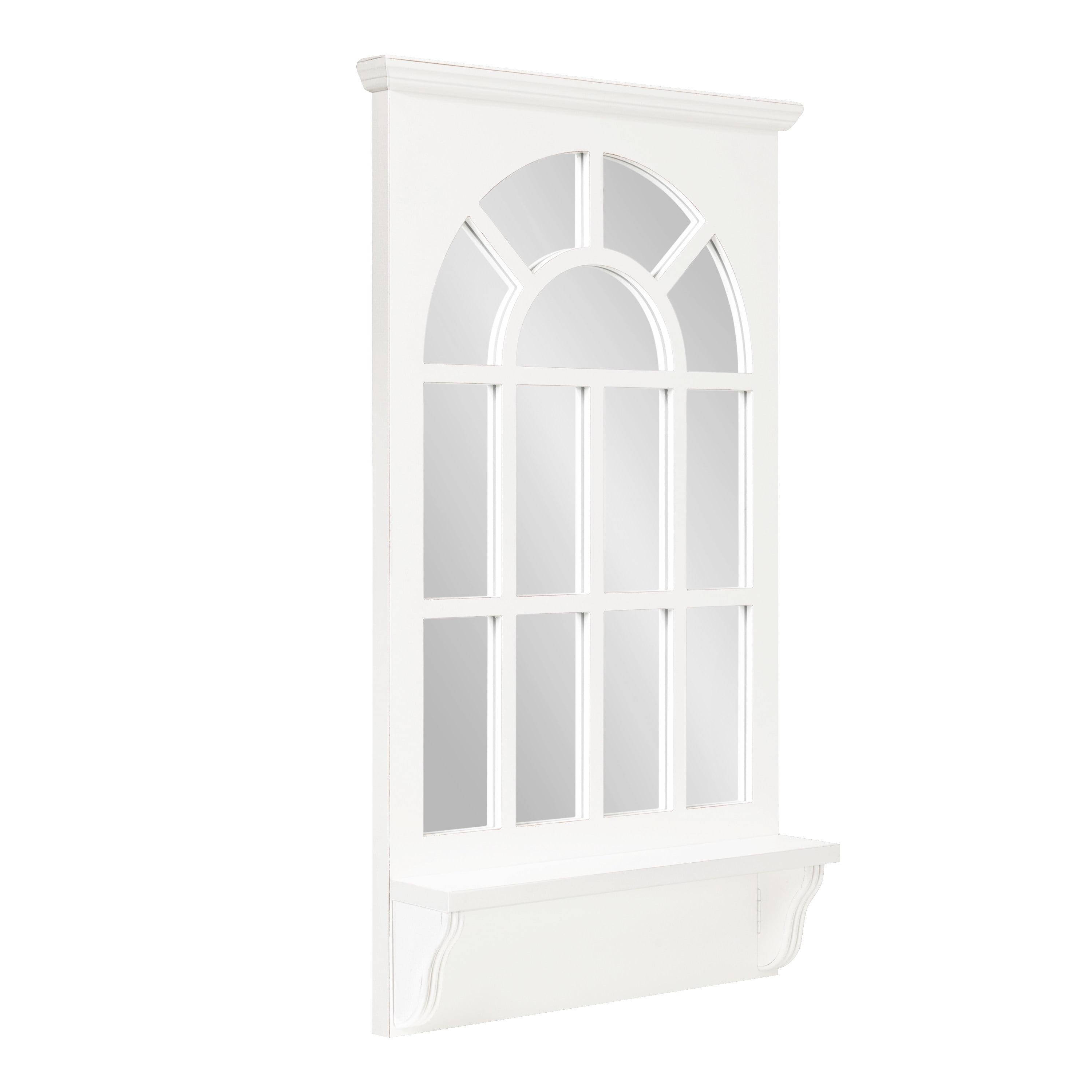 Coastal White Arched Wall Mirror with Vintage Shelf, 21x36