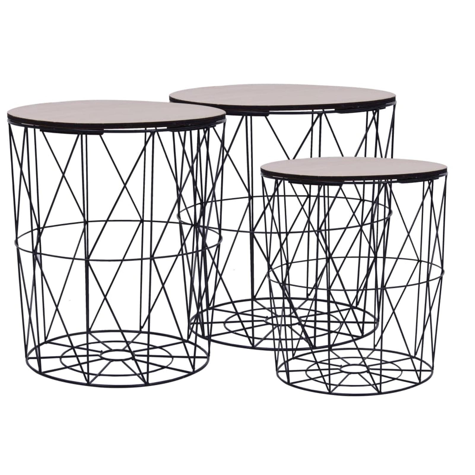 Industrial Charm Round Nesting Coffee Table Set in Natural Wood & Metal