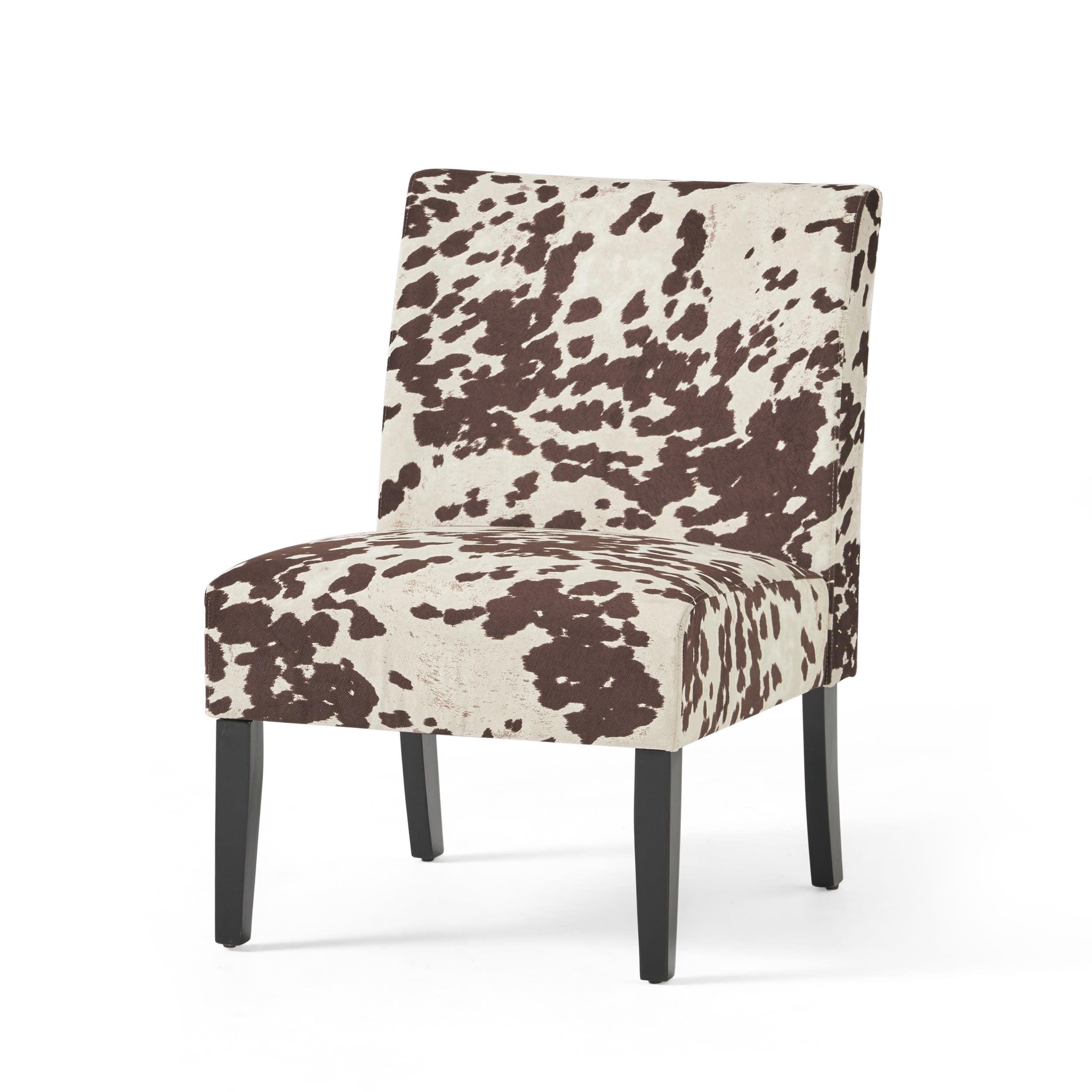 Contemporary Cow Print Velvet Accent Chair with Matte Black Legs