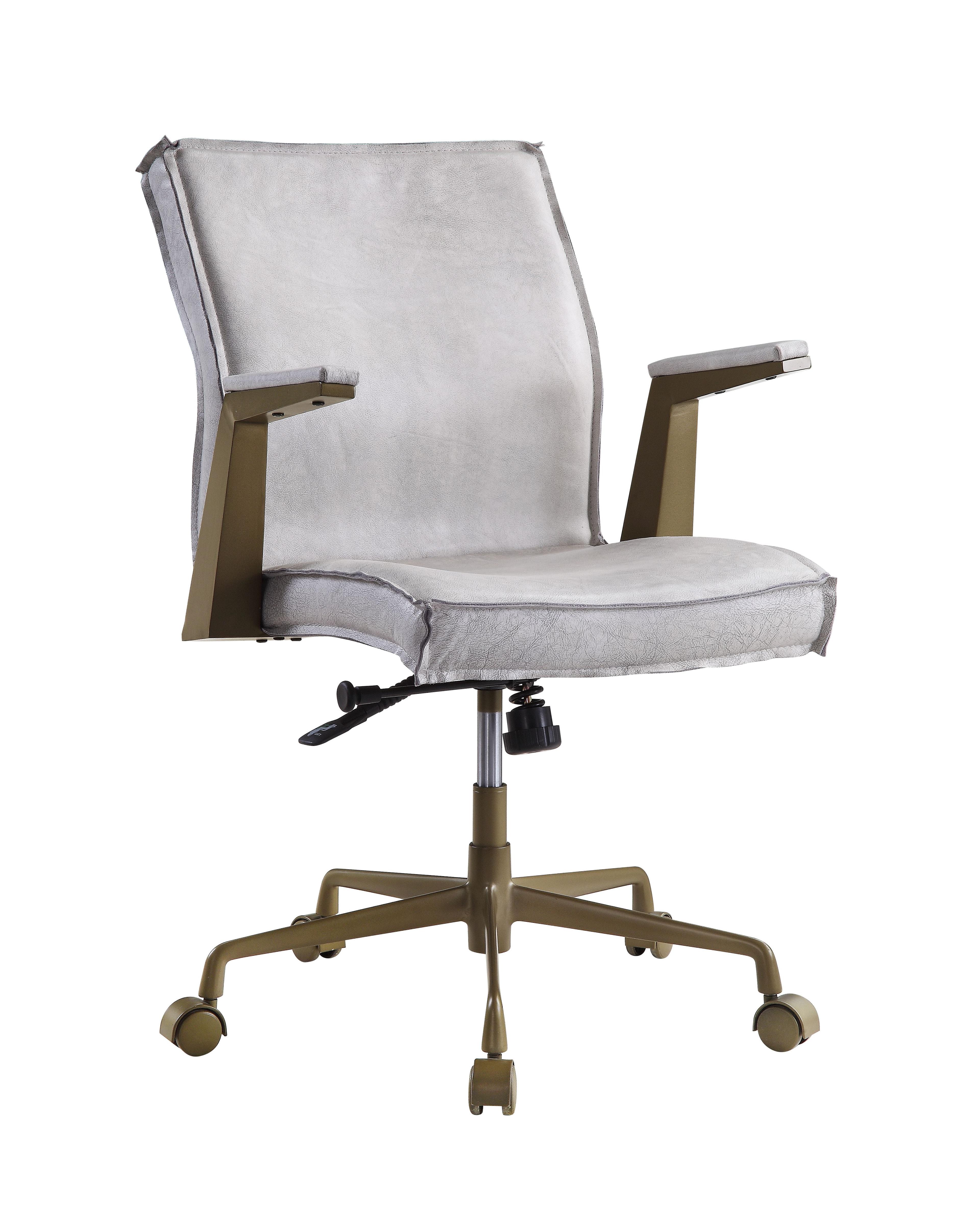 Vintage White Top Grain Leather Swivel Executive Chair