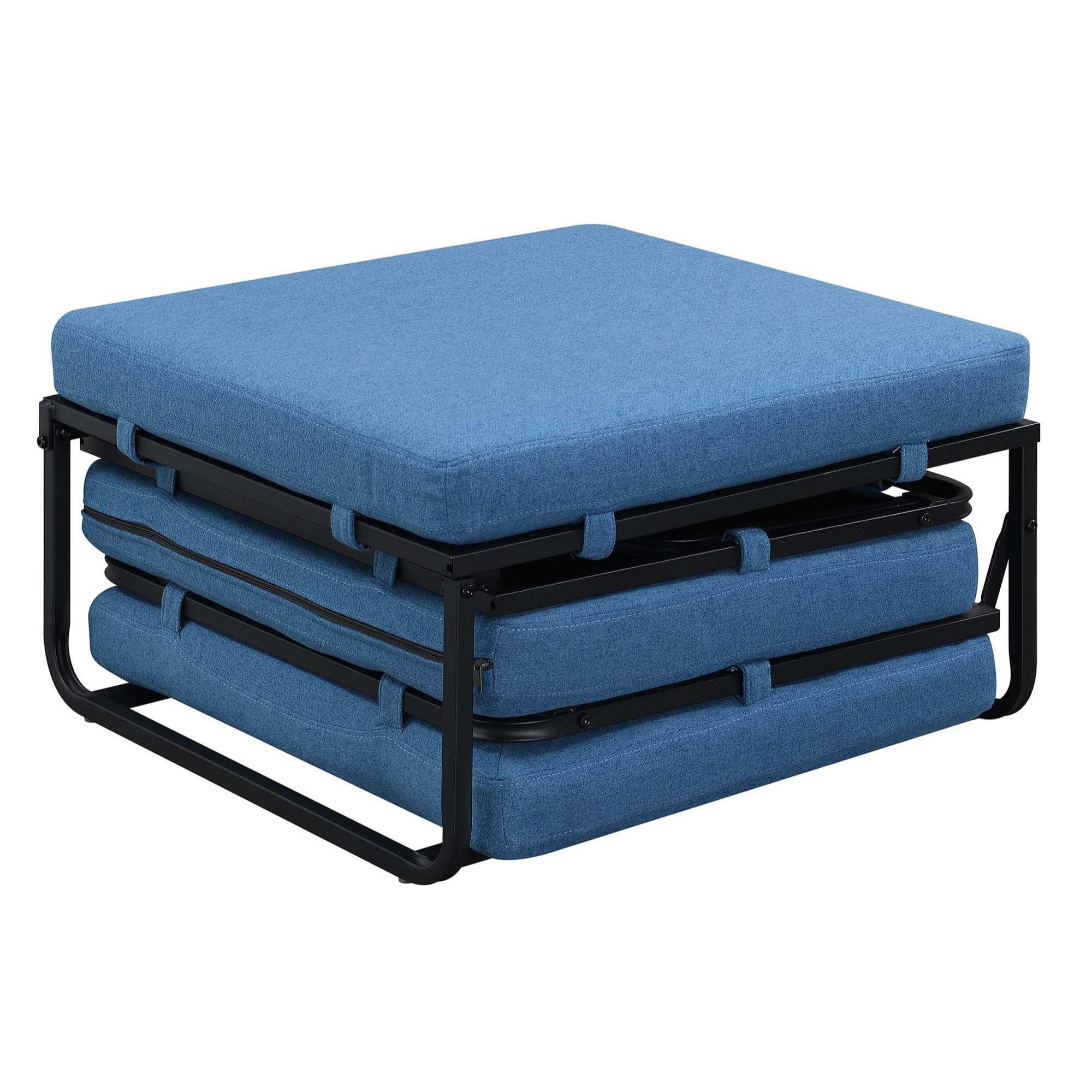 Soft Blue Fabric Convertible Ottoman Twin Bed with Metal Frame